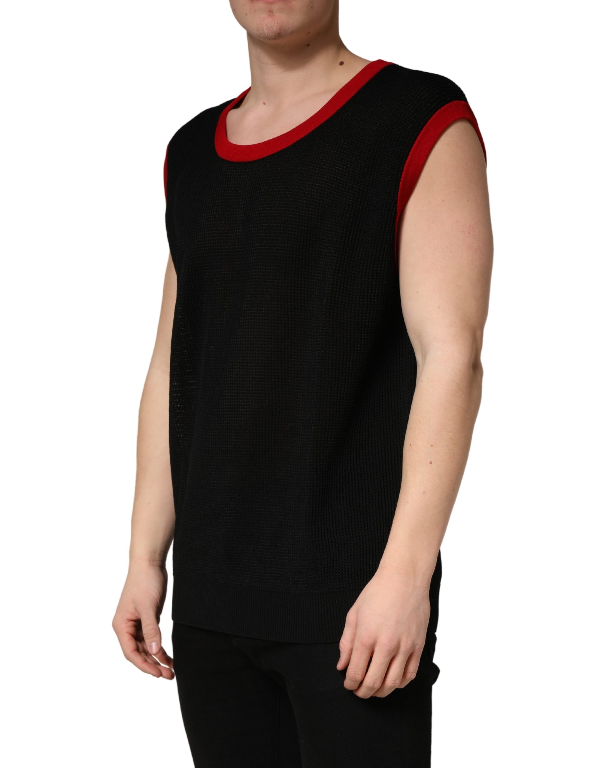 Black Crew Neck Sleeveless Men Knit Vest T-shirt - ventzia
