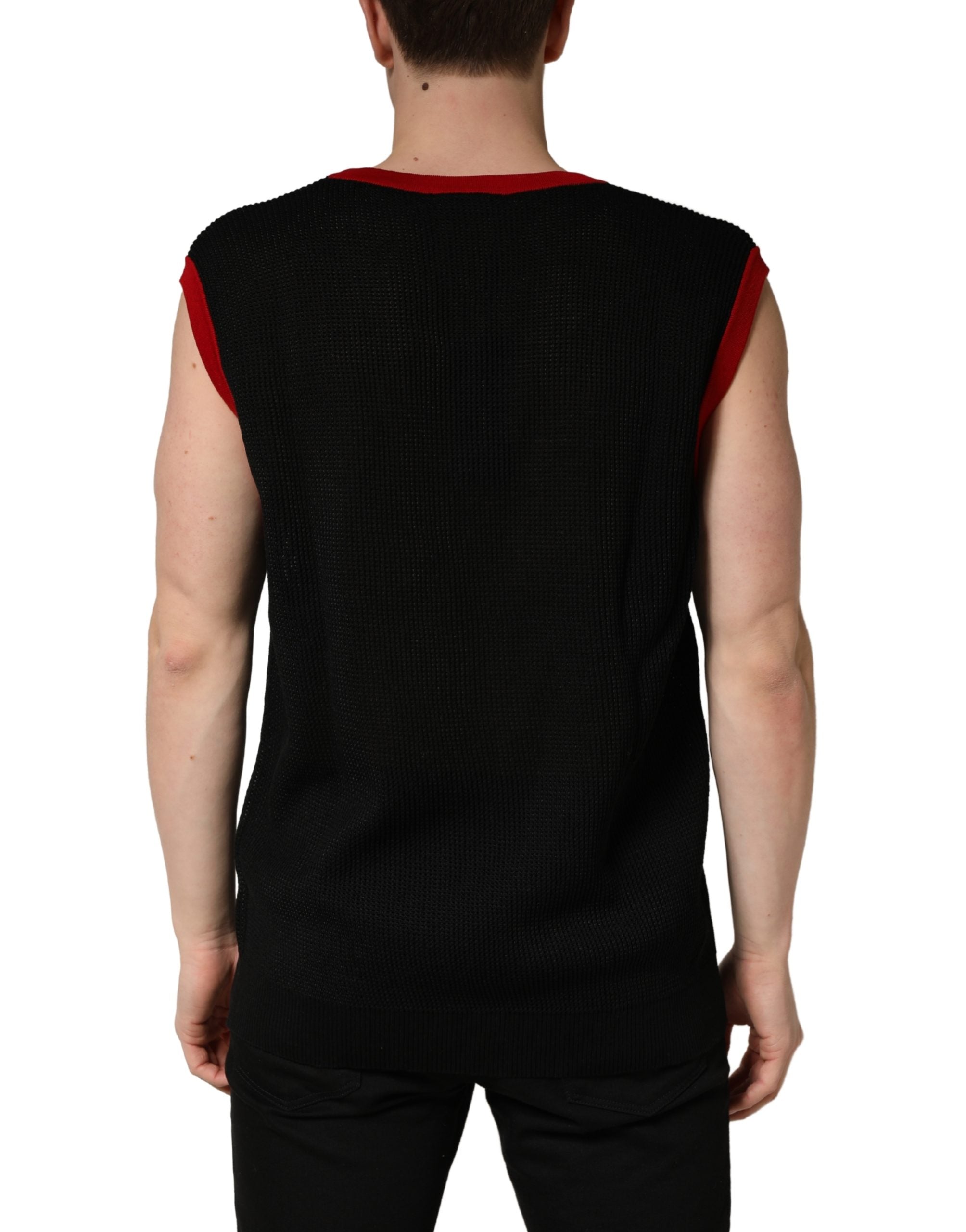 Black Crew Neck Sleeveless Men Knit Vest T-shirt - ventzia