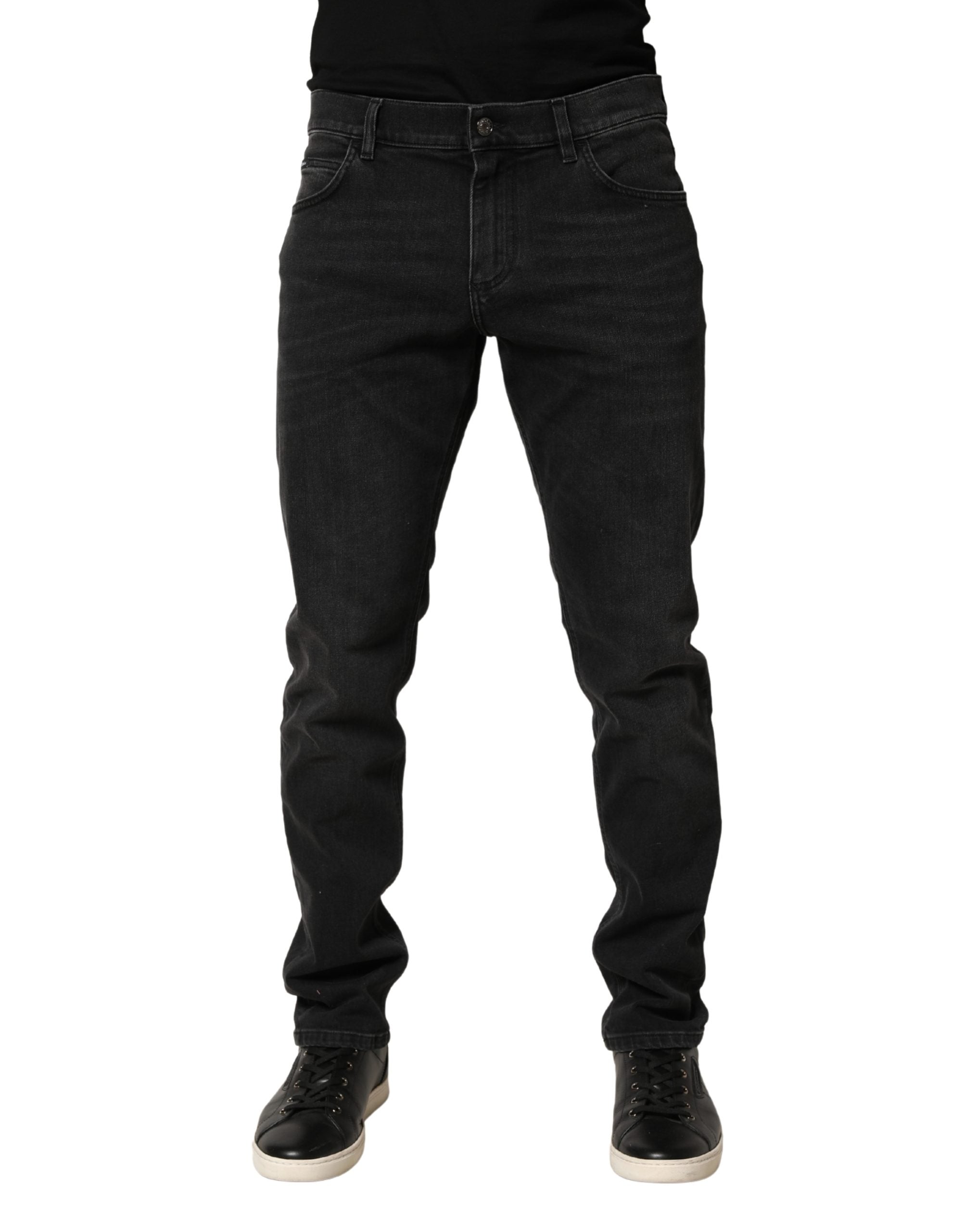 Black Cotton Stretch Regular SkinnyDenim Jeans - ventzia