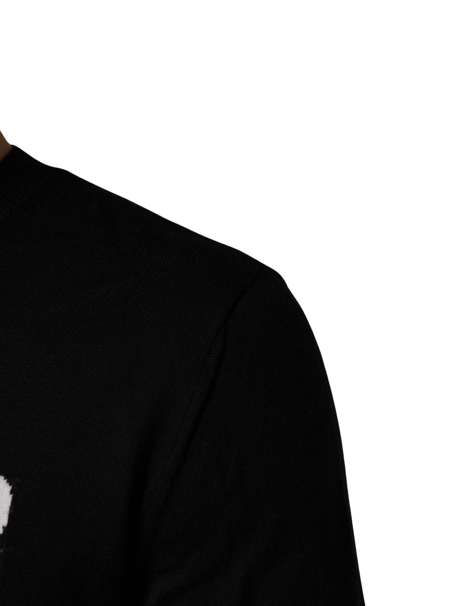 Black Logo Knitted Crew Neck Men Pullover Sweater - ventzia