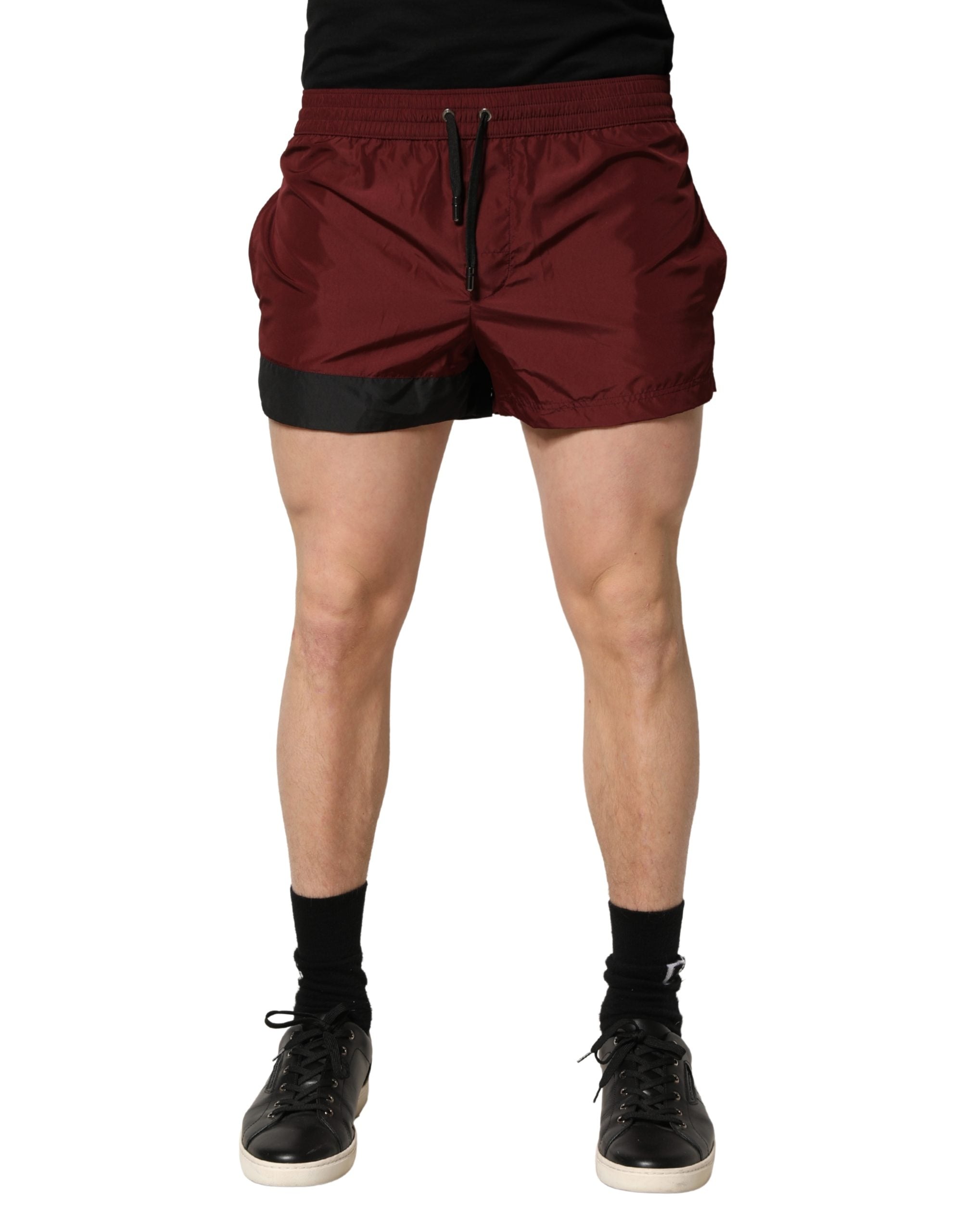 Maroon Polyester Drawstring Shorts Swimwear - ventzia