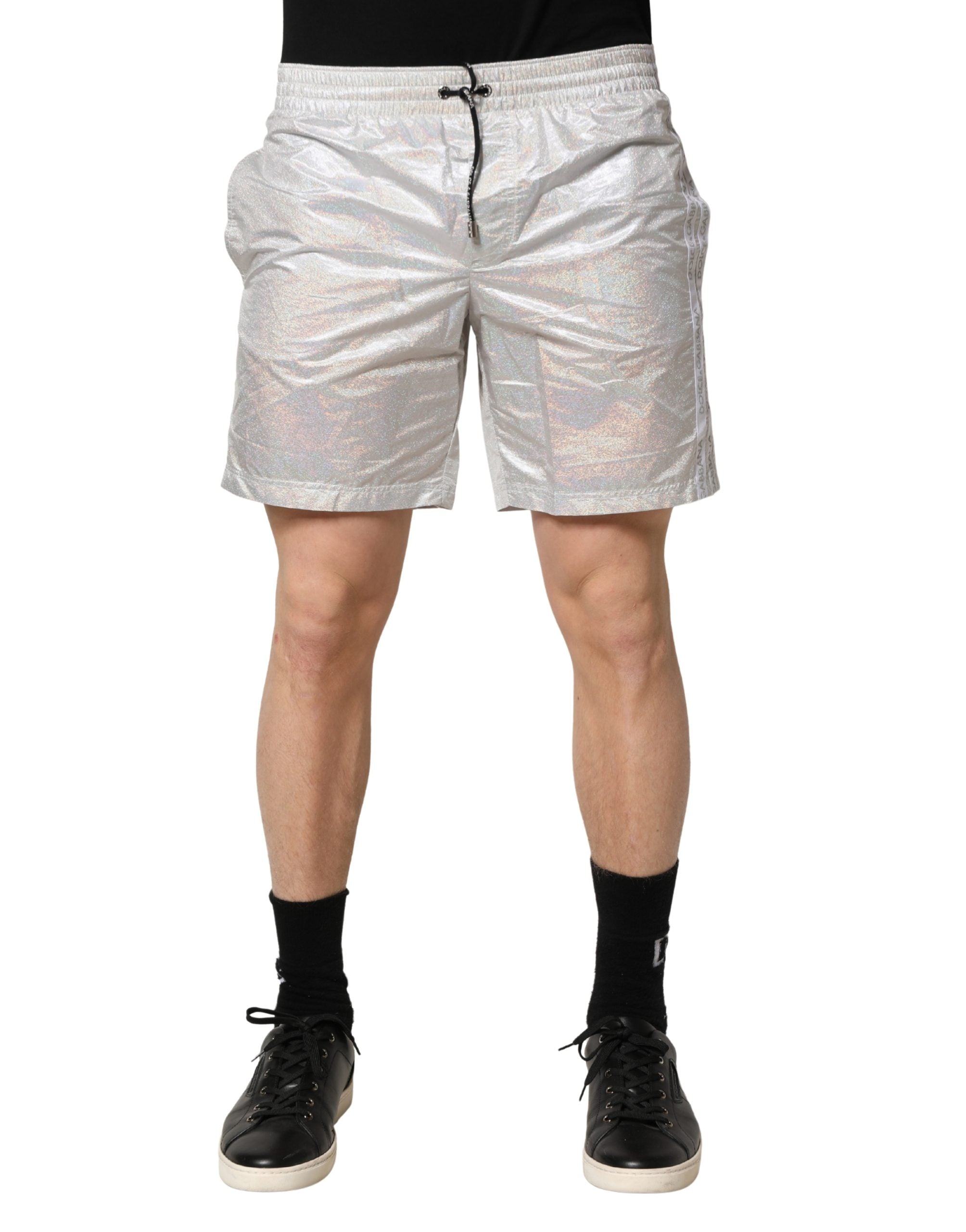 Silver Polyester Drawstring Men Shorts Swimwear - ventzia