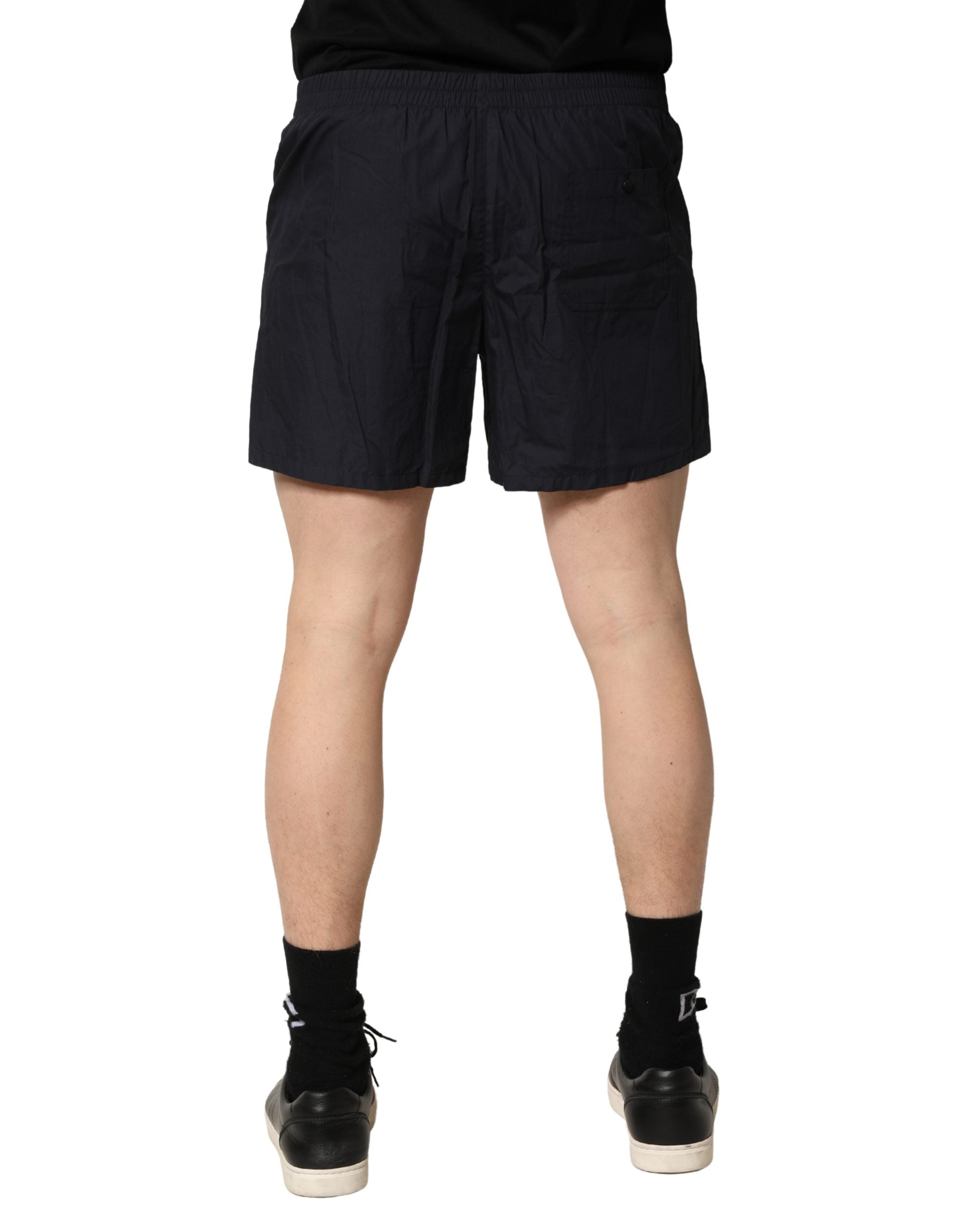 Black Cotton Elastic Waist Swim Shorts Swimwear - ventzia