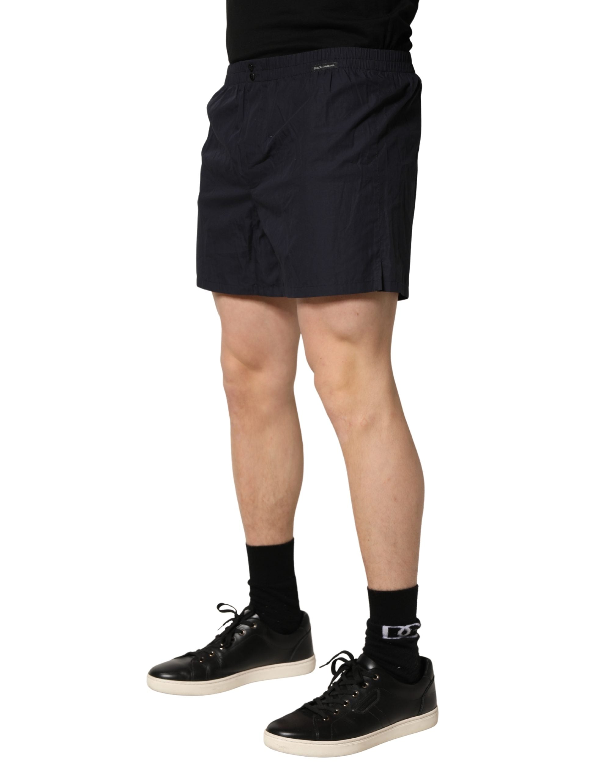 Black Cotton Elastic Waist Swim Shorts Swimwear - ventzia