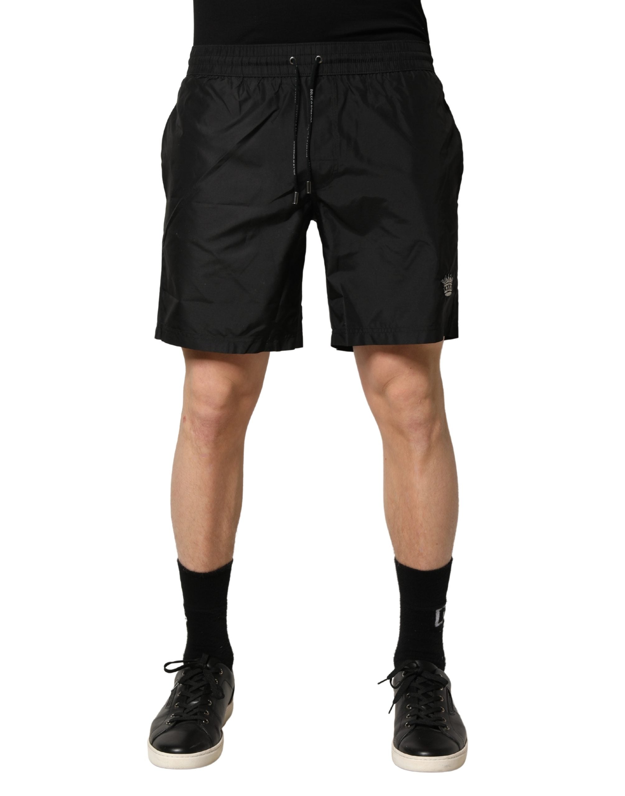 Black Polyester Drawstring Men Shorts Swimwear - ventzia