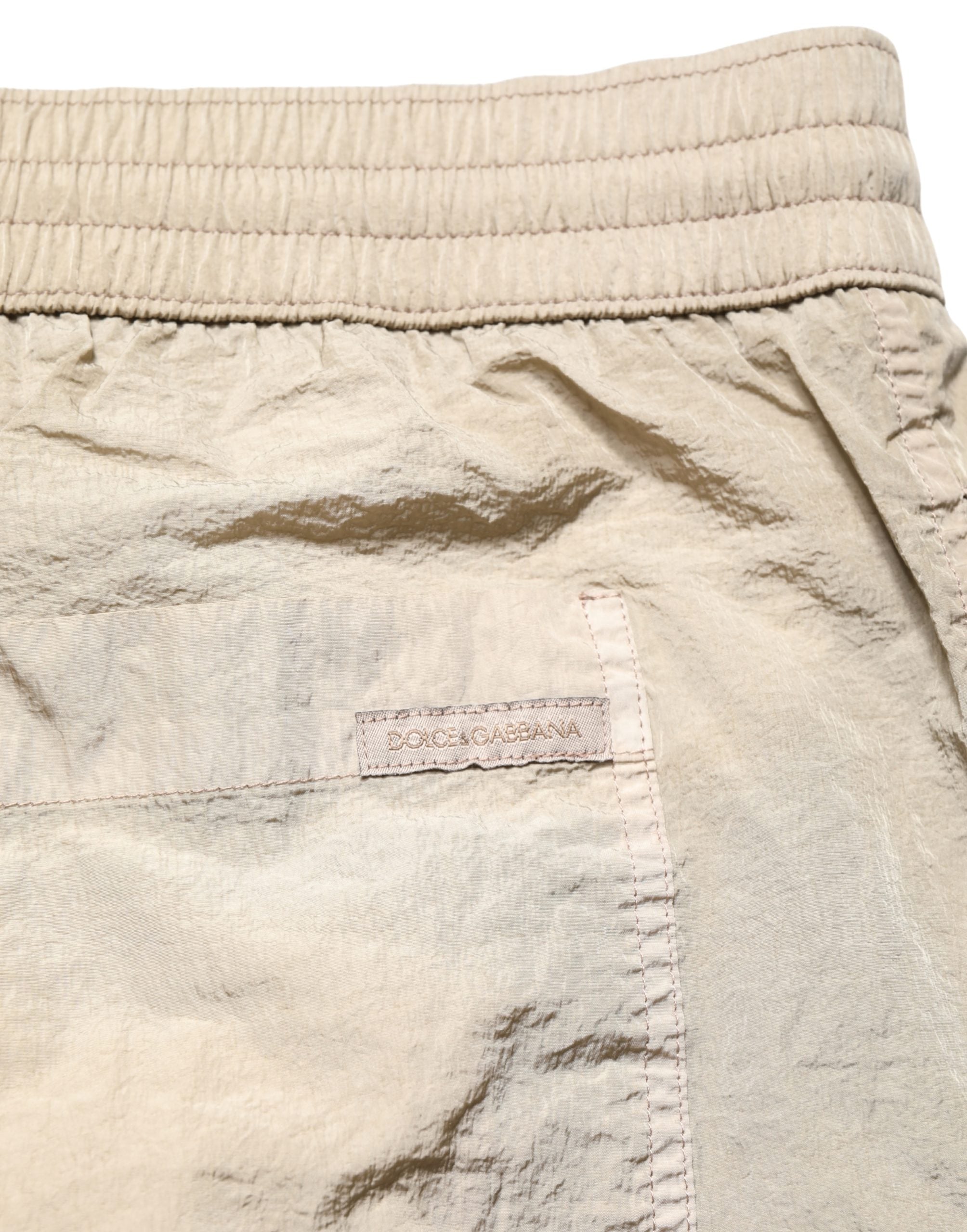 Brown Nylon Drawstring Swim Shorts Swimwear - ventzia