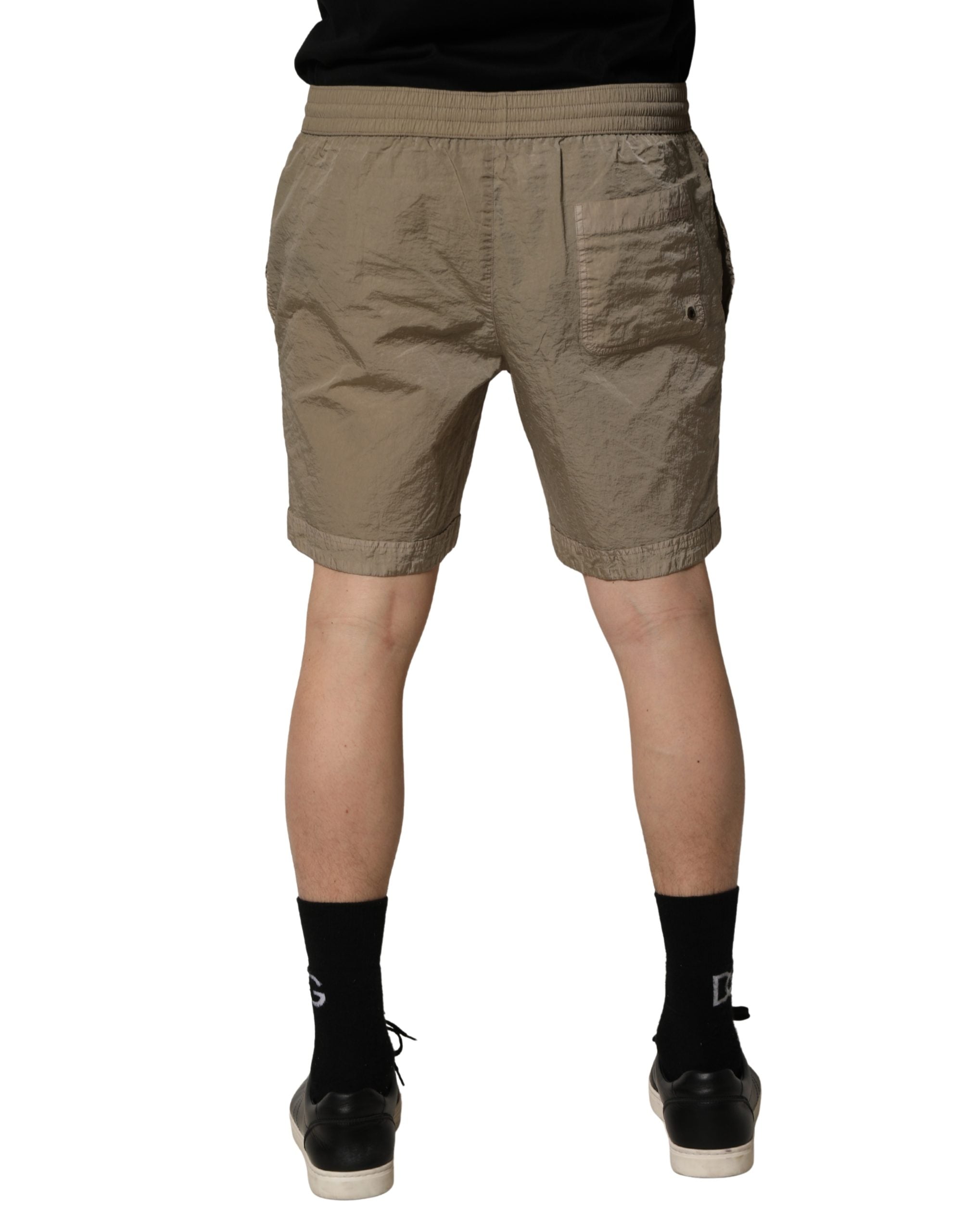 Brown Nylon Drawstring Swim Shorts Swimwear - ventzia