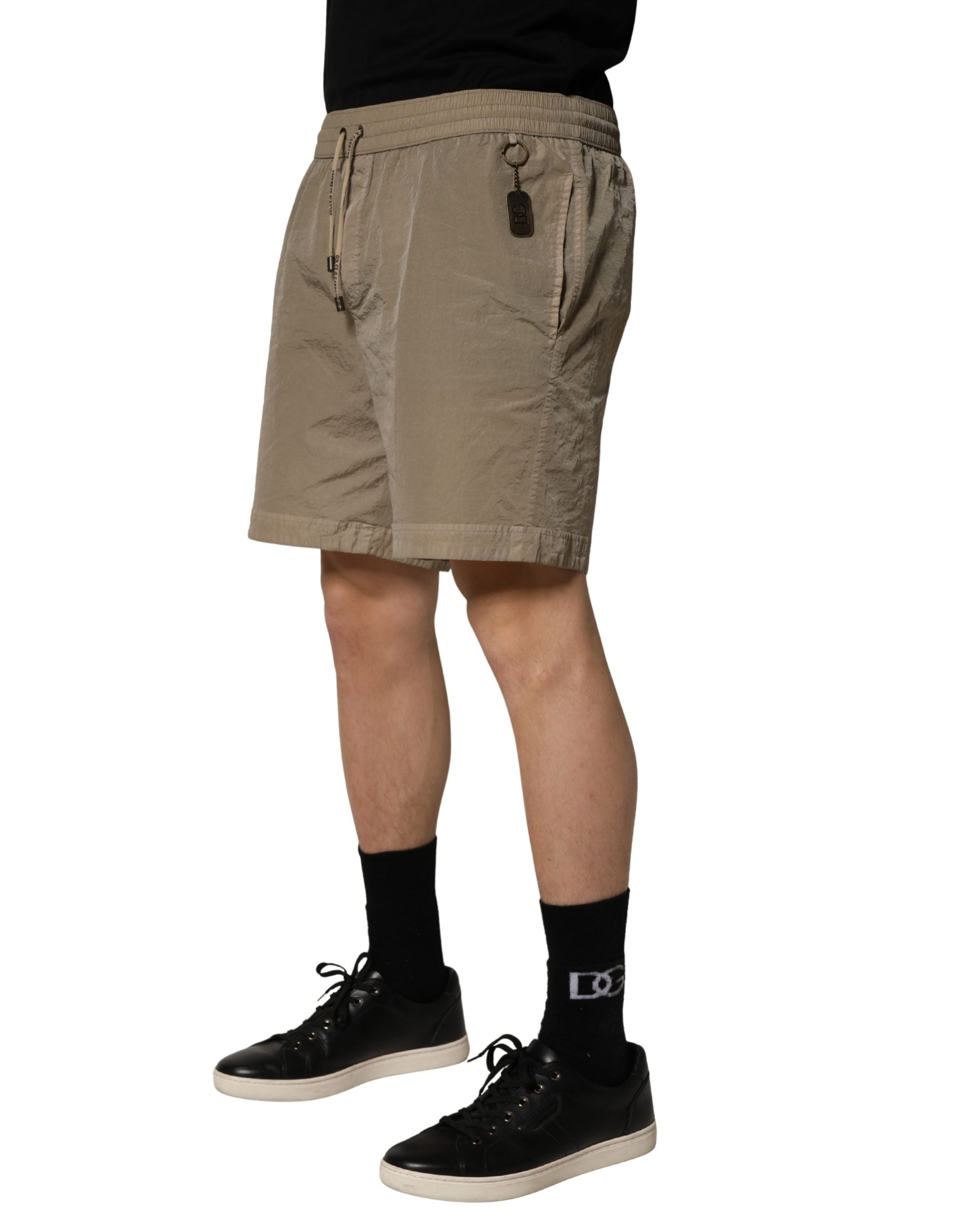 Brown Nylon Drawstring Swim Shorts Swimwear - ventzia