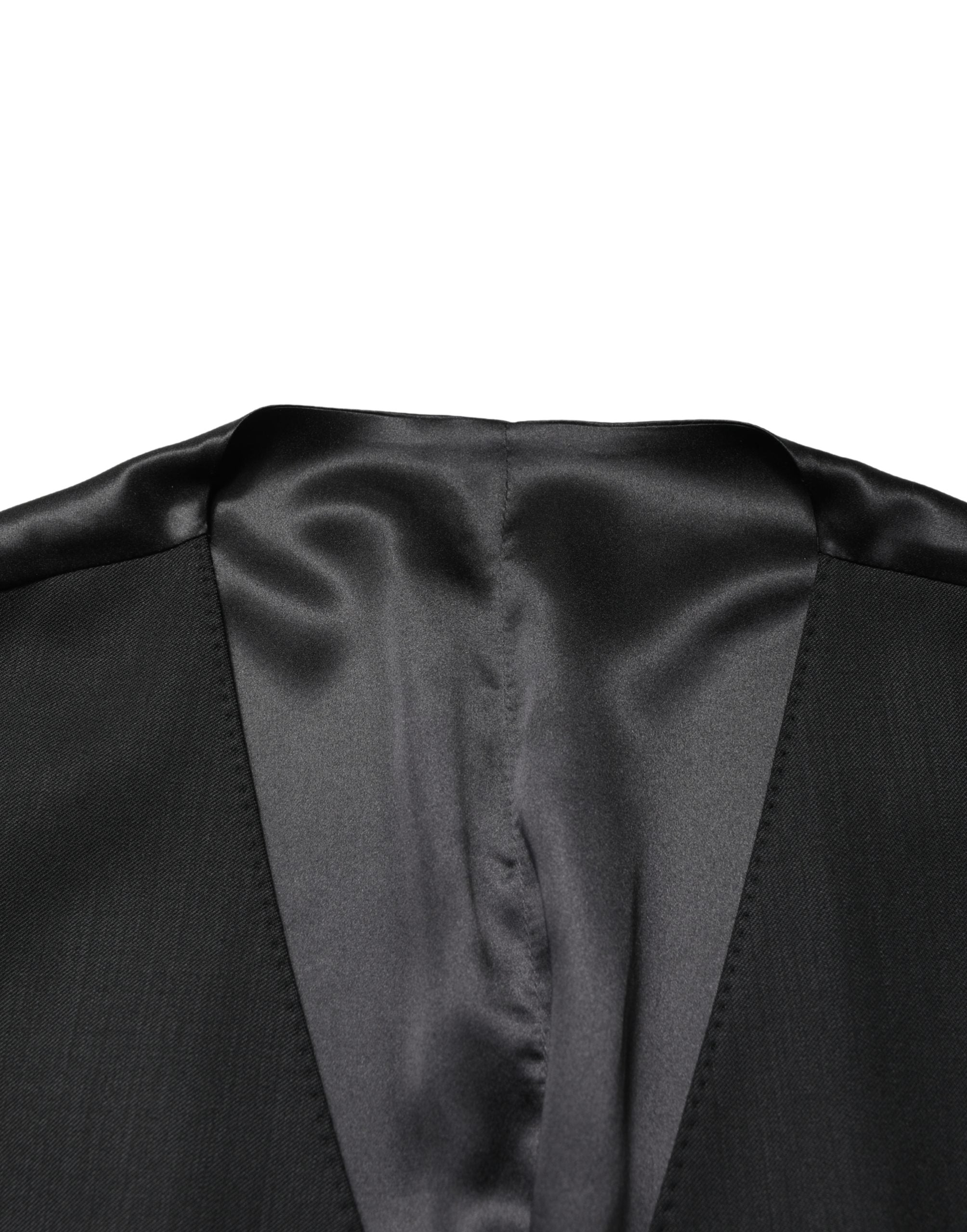 Black Wool Single Breasted Men Waistcoat Vest - ventzia