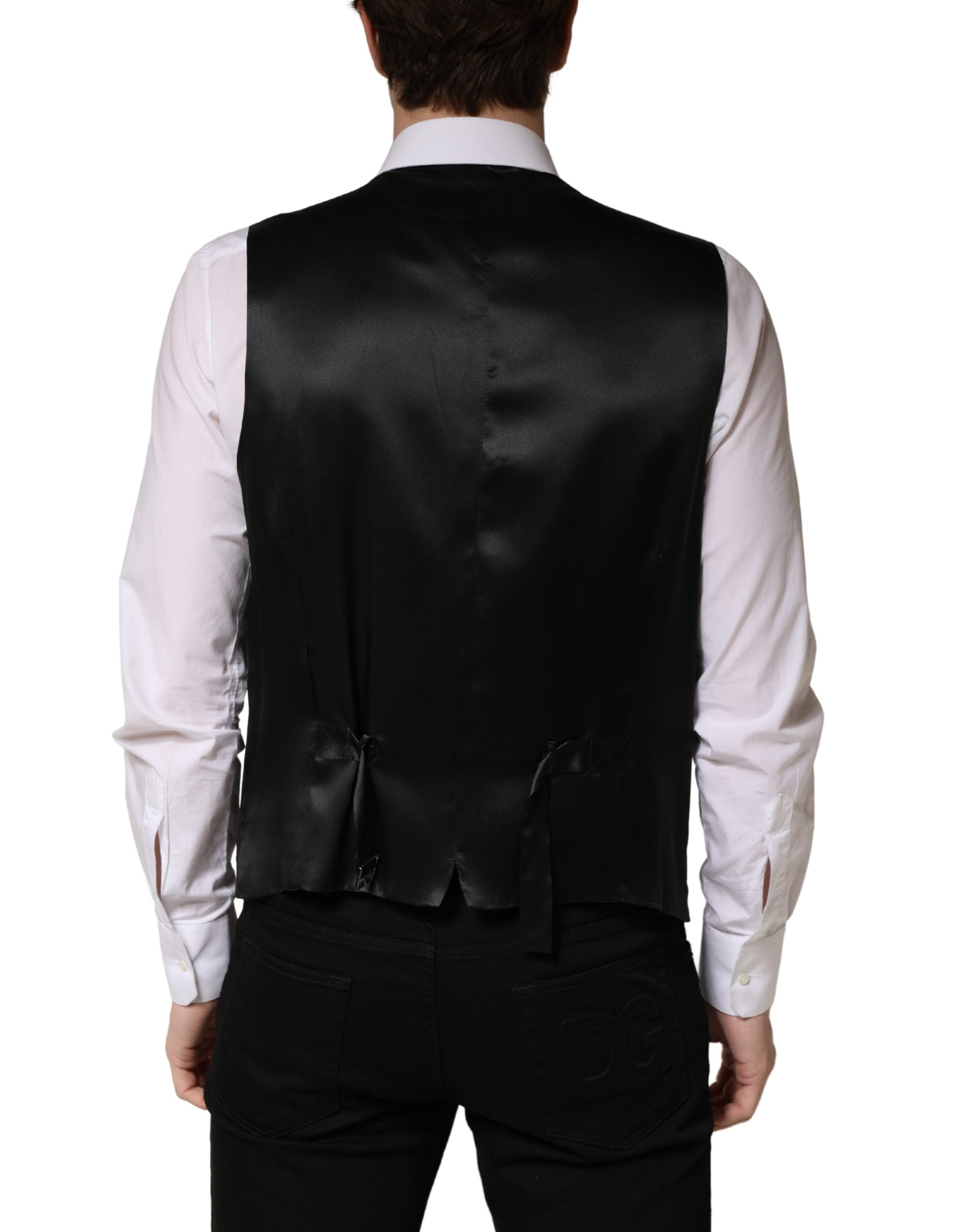 Black Wool Single Breasted Men Waistcoat Vest - ventzia