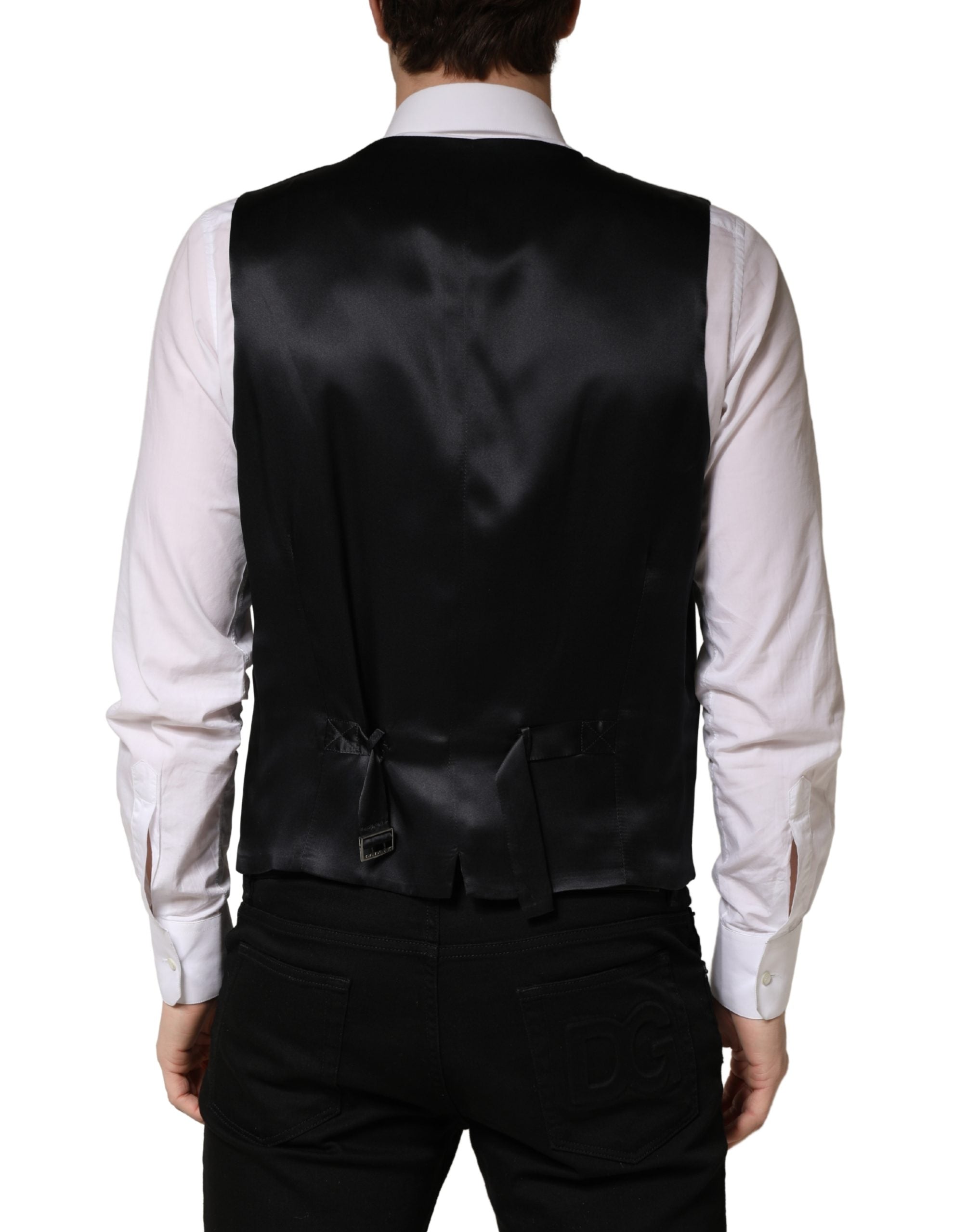 Black Wool Single Breasted Men Waistcoat Vest - ventzia