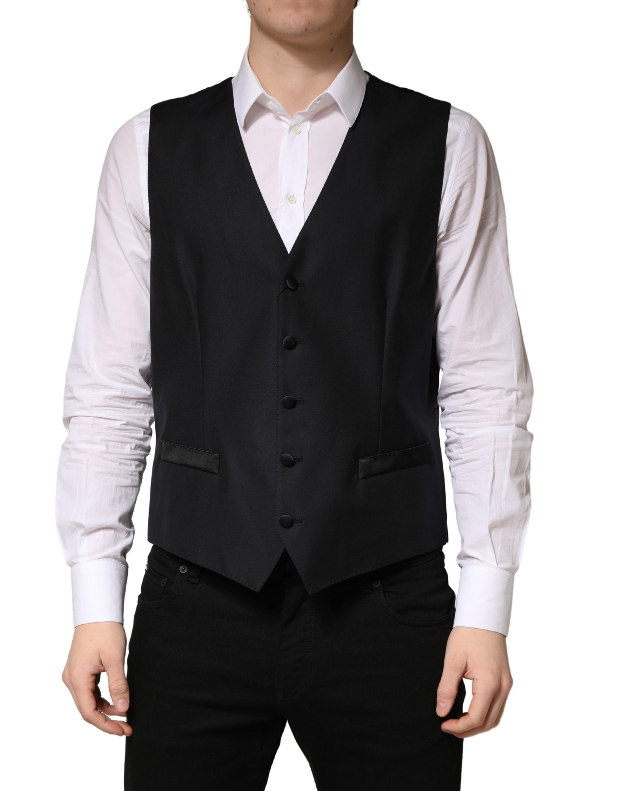 Black Wool Single Breasted Men Waistcoat Vest - ventzia