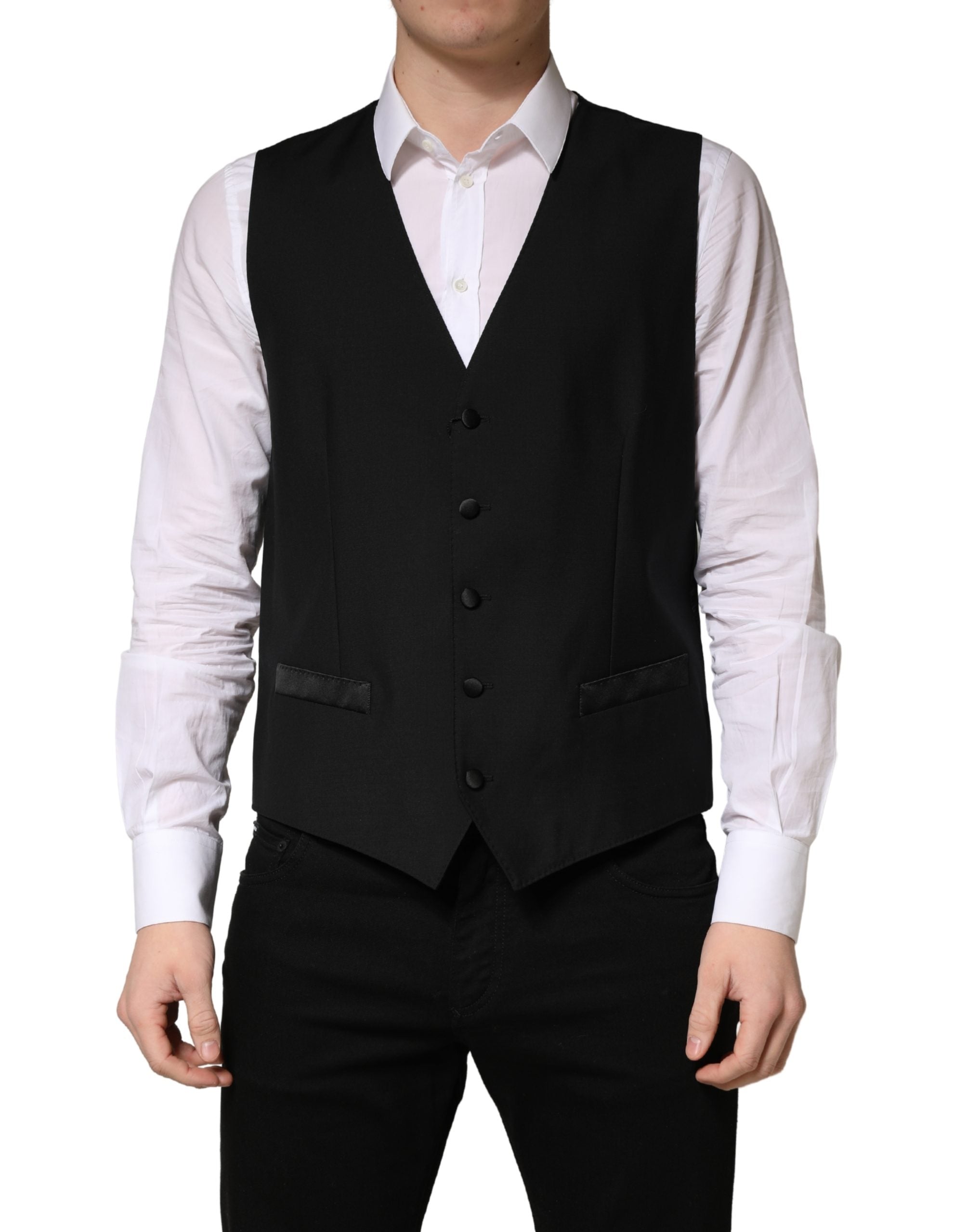 Black Wool Single Breasted Men Waistcoat Vest - ventzia