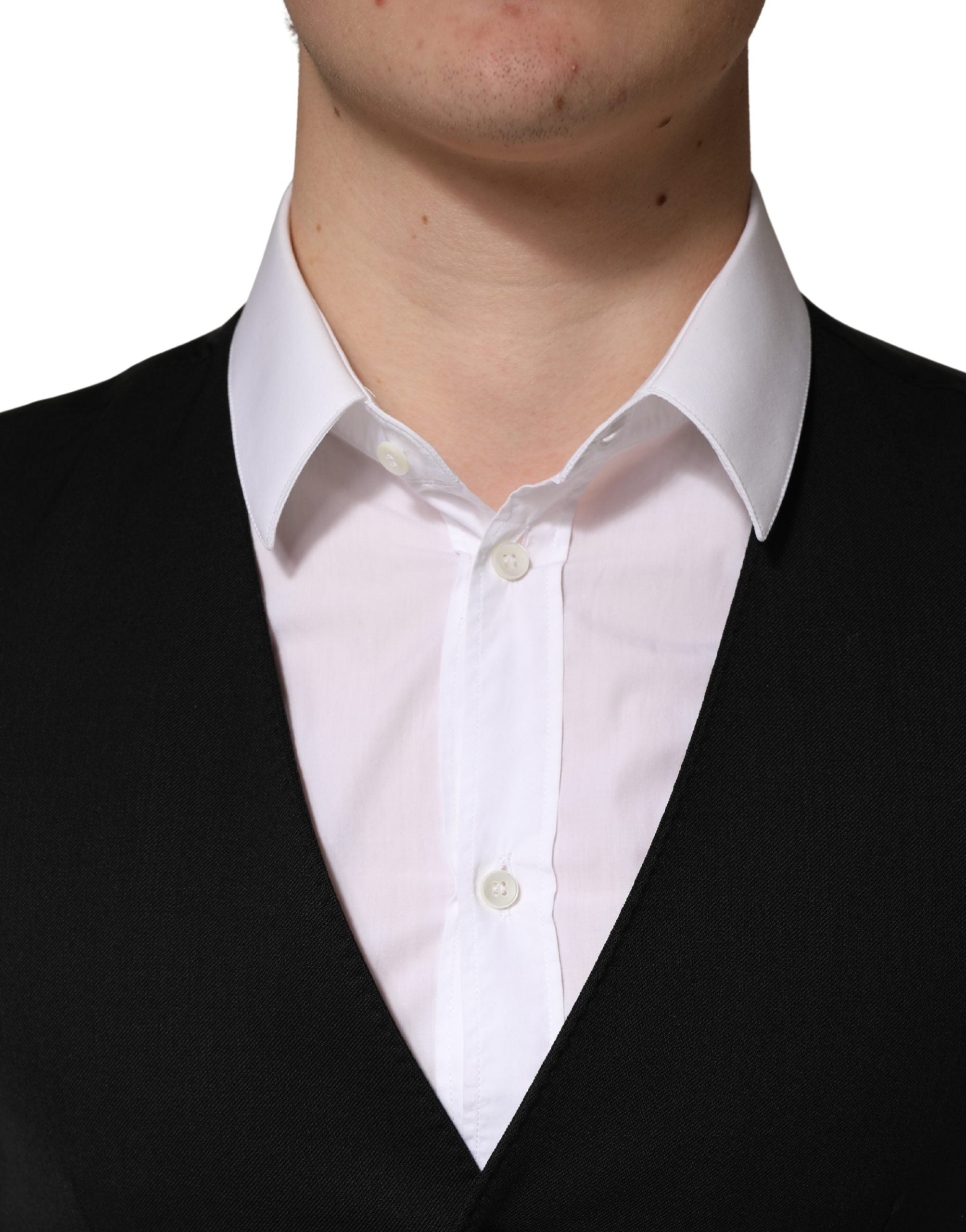 Black Wool Single Breasted Men Waistcoat Vest - ventzia