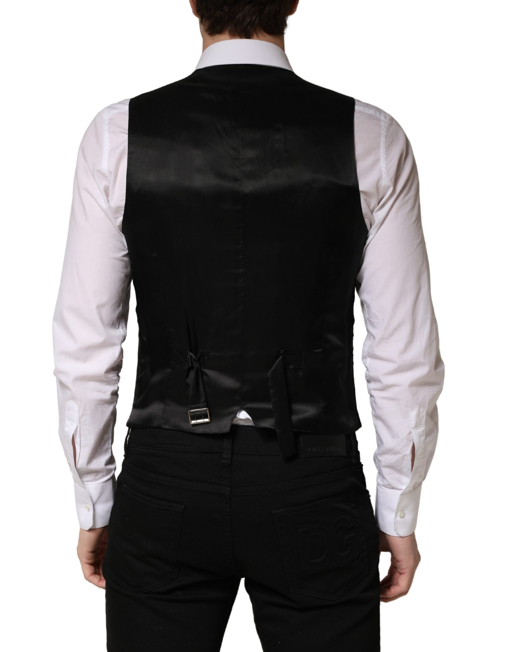 Black Wool Single Breasted Men Waistcoat Vest - ventzia