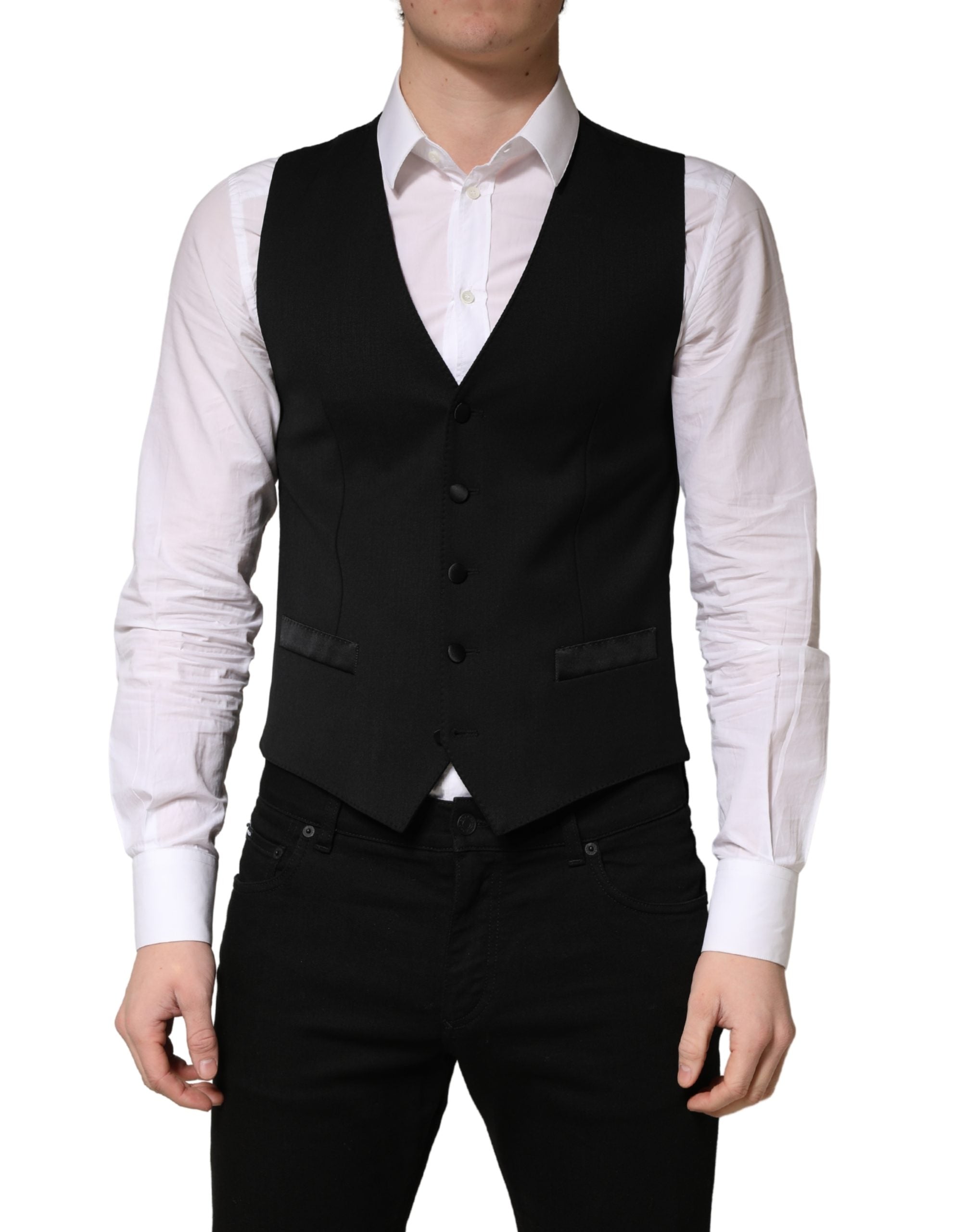 Black Wool Single Breasted Men Waistcoat Vest - ventzia