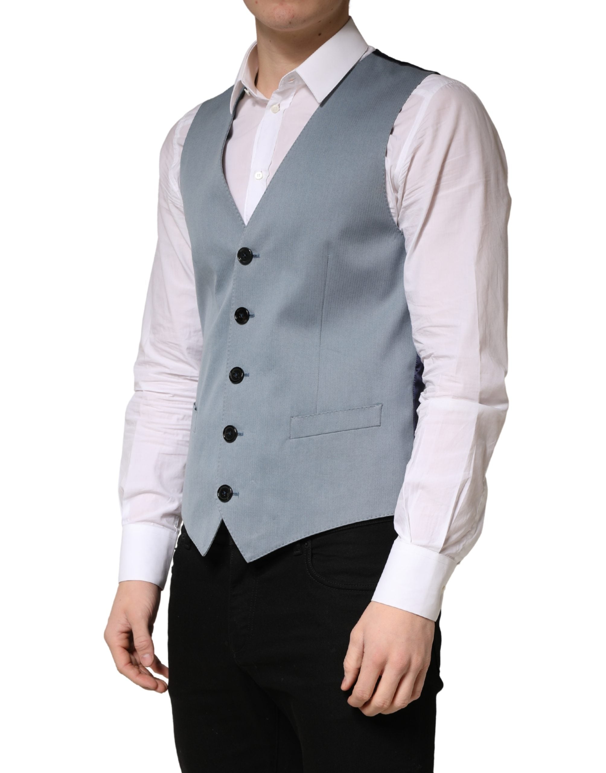 Gray Wool Single Breasted Men Waistcoat Vest - ventzia