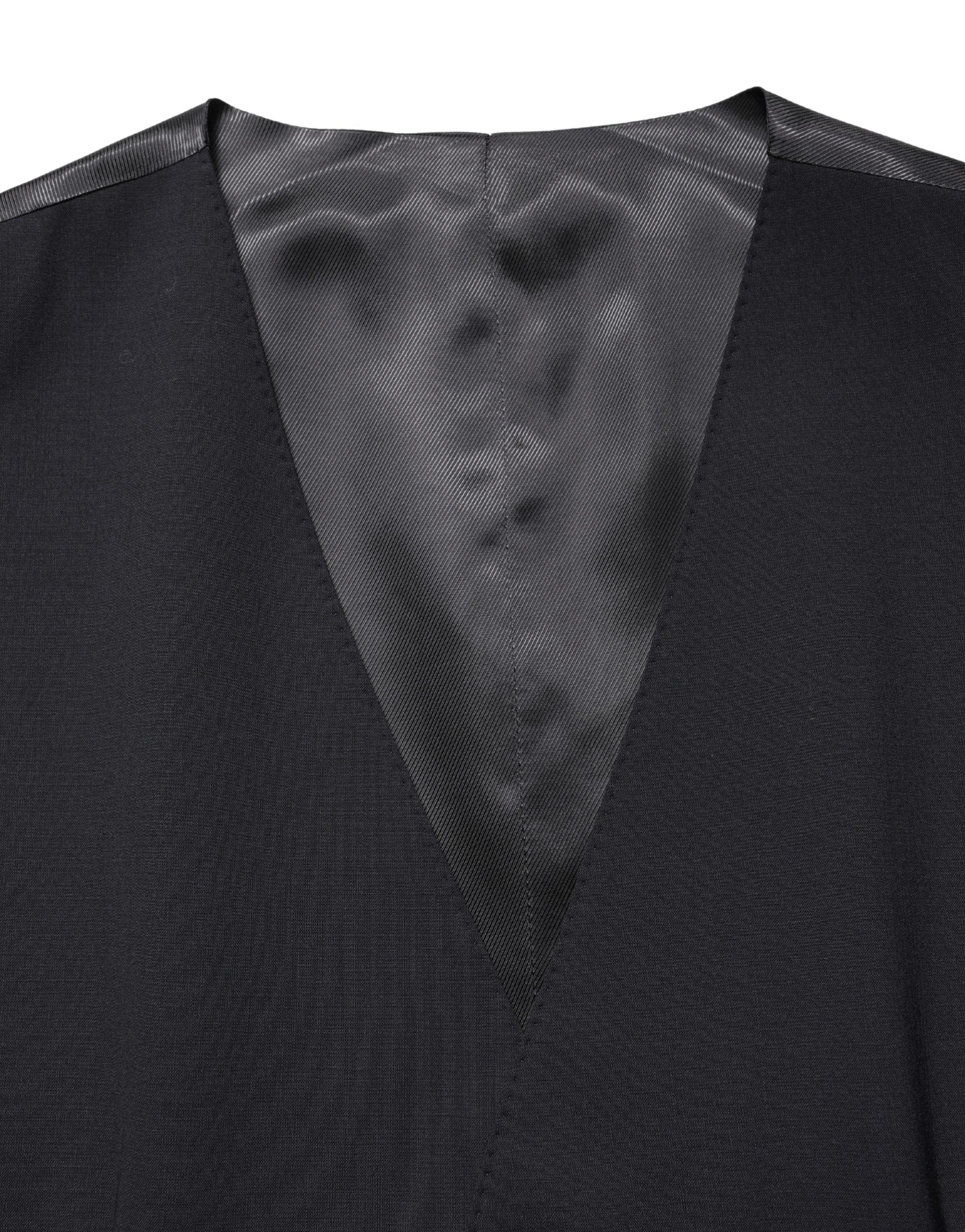Black Wool Single Breasted Waistcoat Vest - ventzia