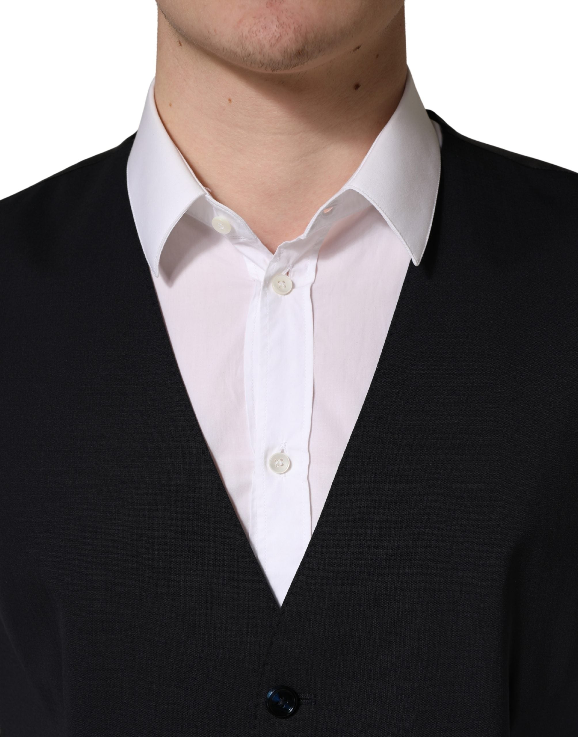 Black Wool Single Breasted Waistcoat Vest - ventzia
