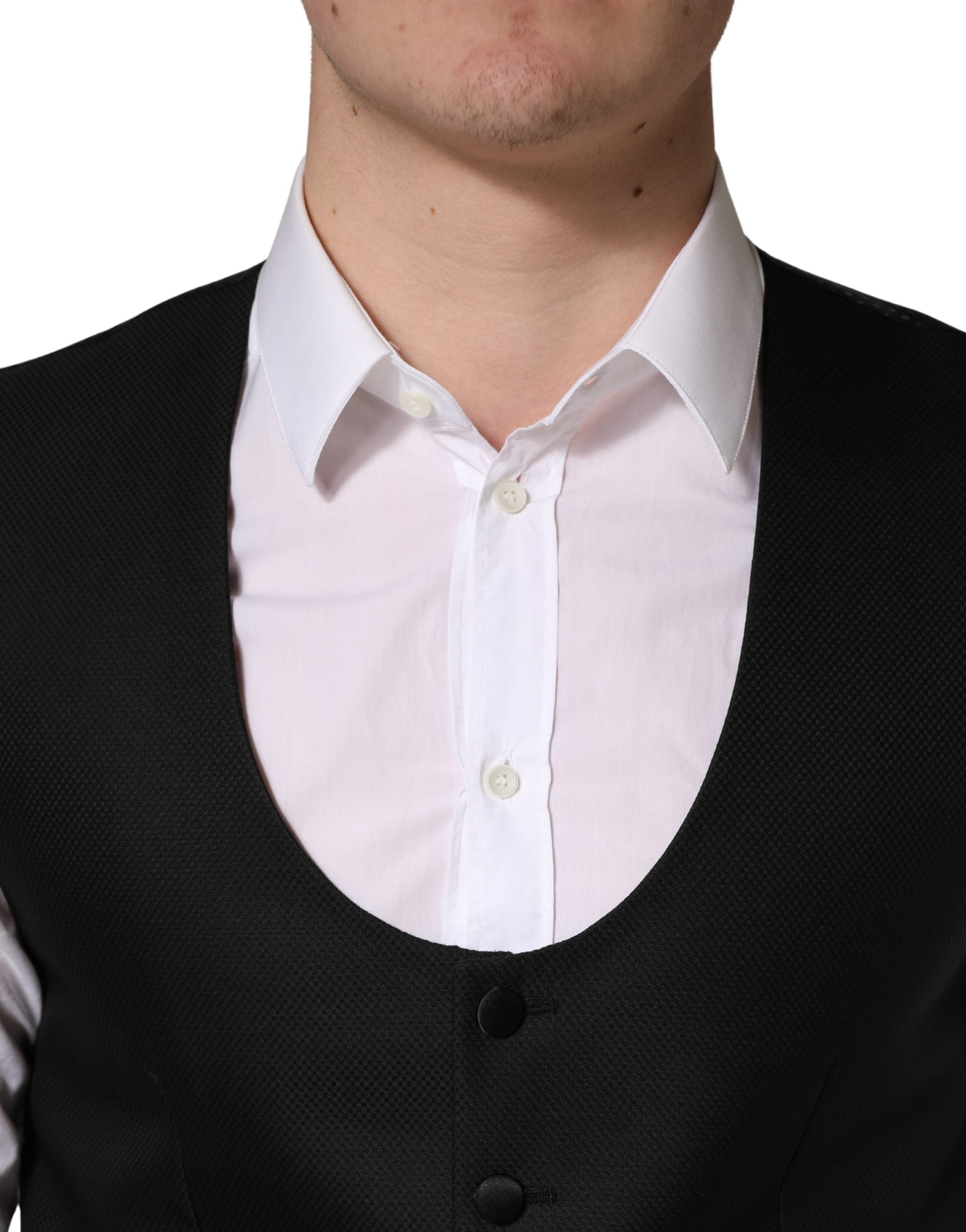 Black Wool Single Breasted Waistcoat Vest - ventzia