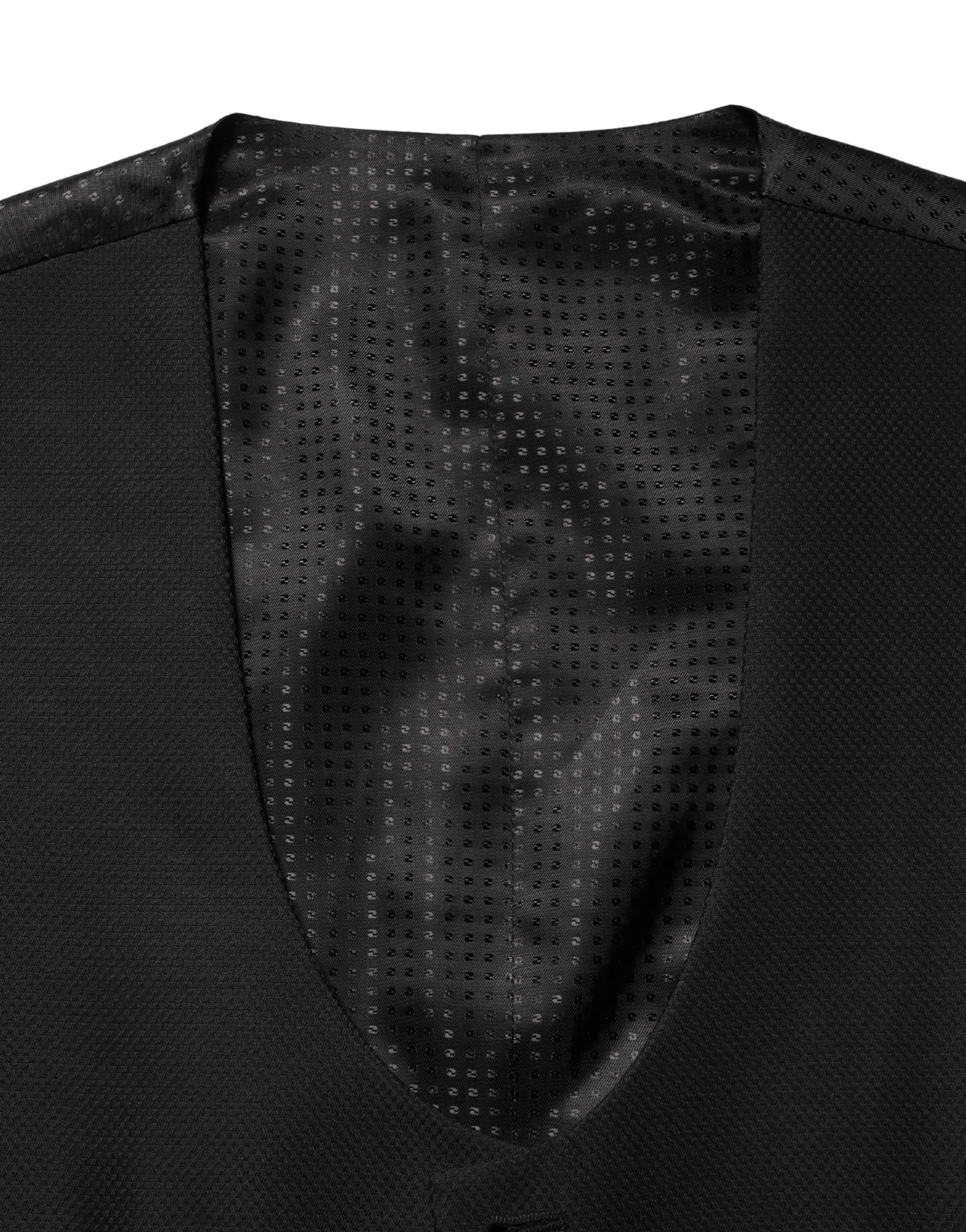 Black Wool Single Breasted Waistcoat Vest - ventzia