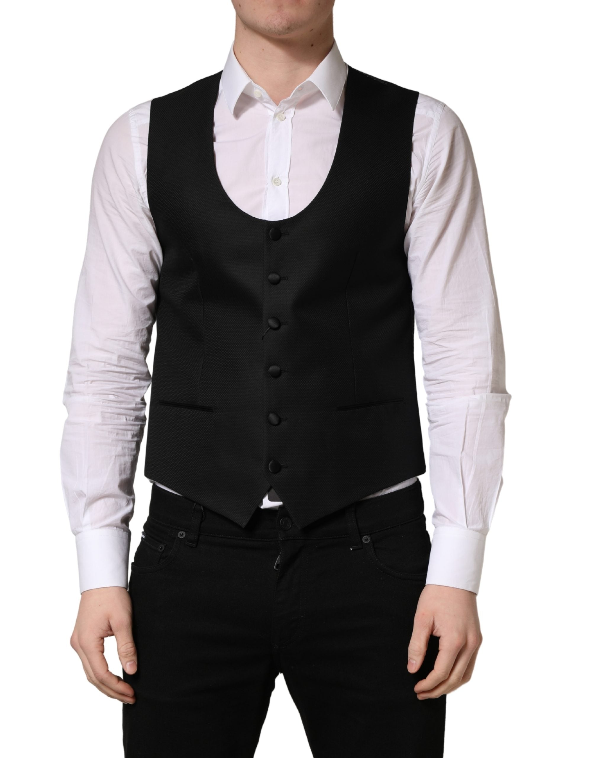 Black Stripe Single Breasted Waistcoat Vest - ventzia