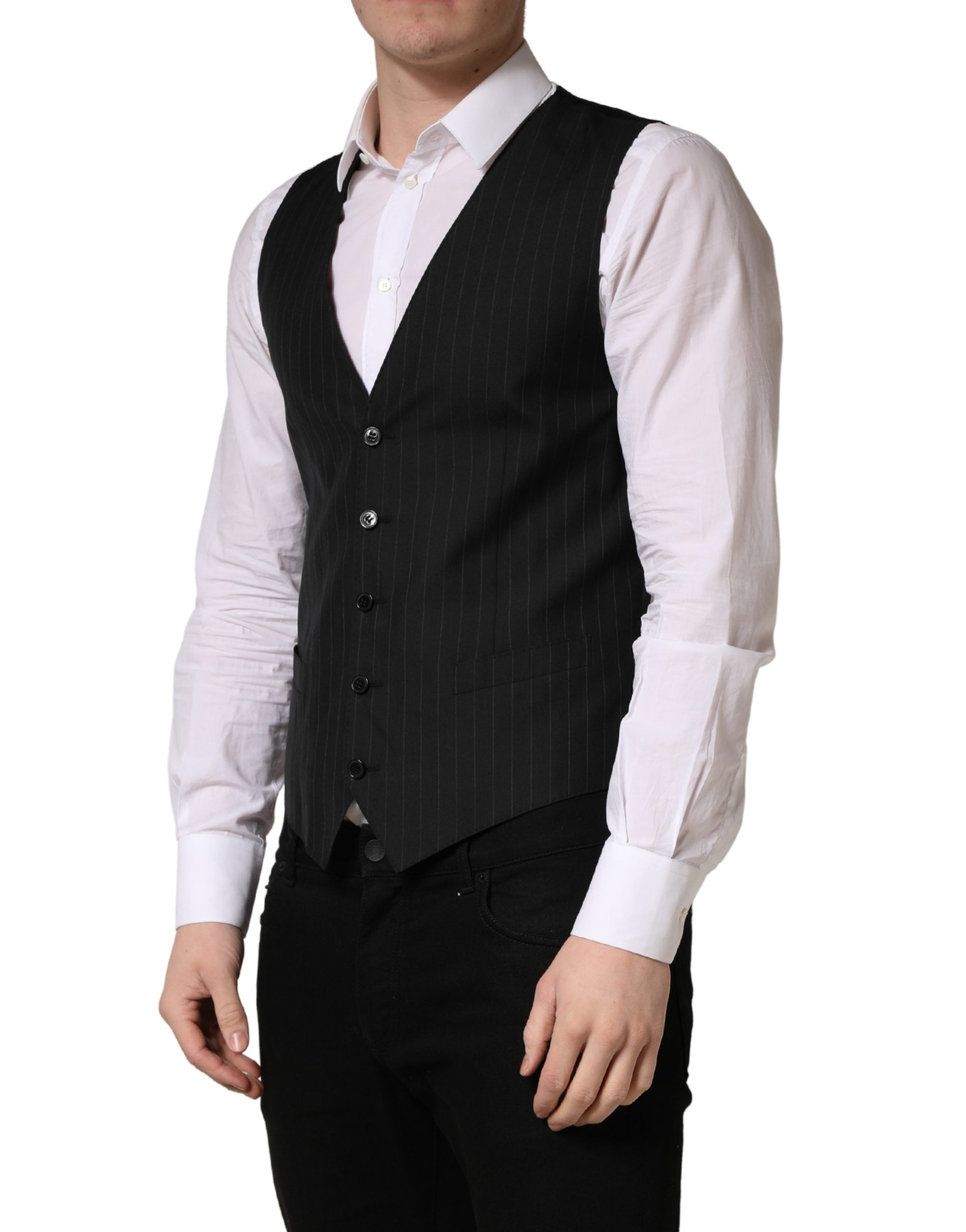 Black Stripe Single Breasted Waistcoat Vest - ventzia