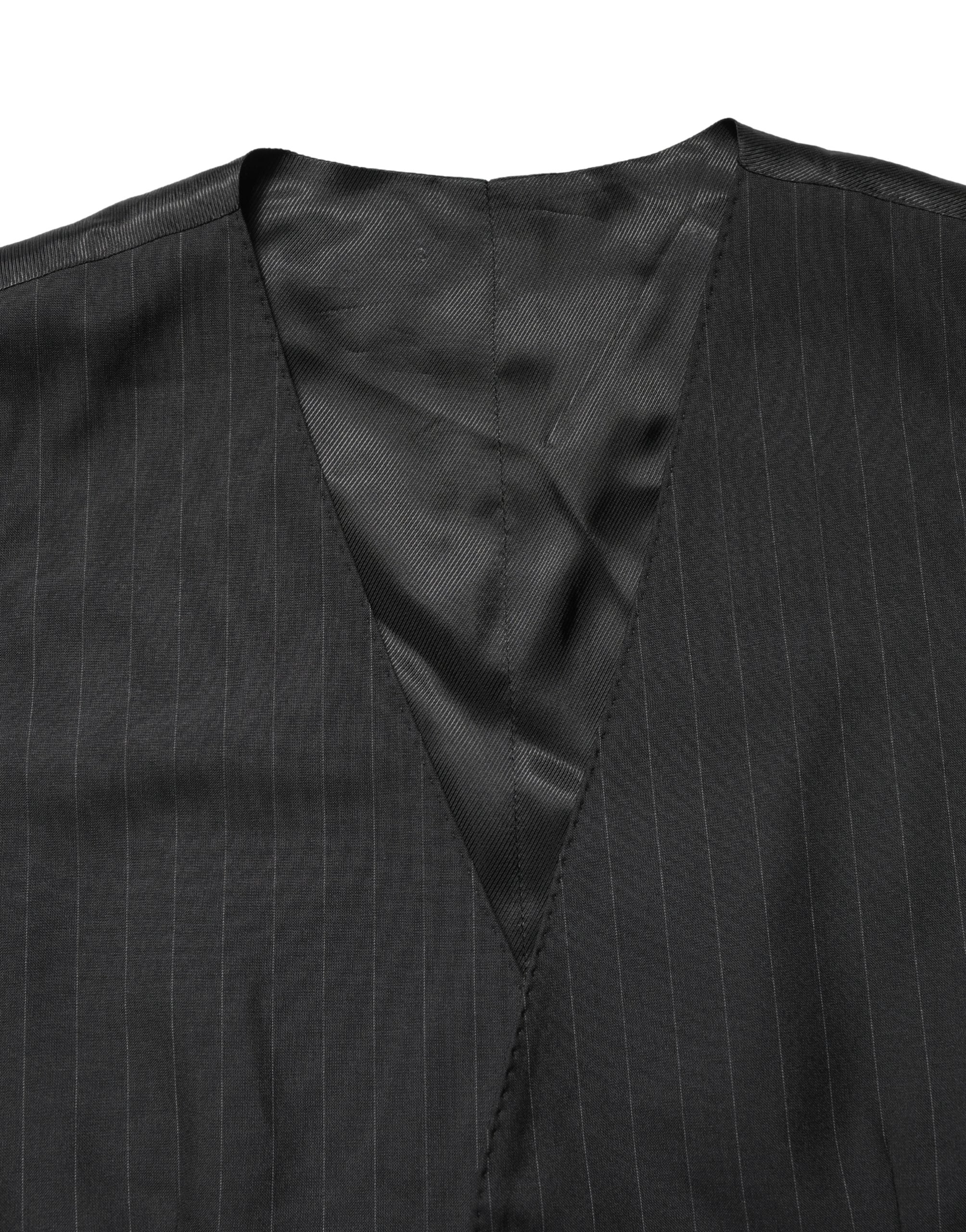Black Stripe Single Breasted Waistcoat Vest - ventzia
