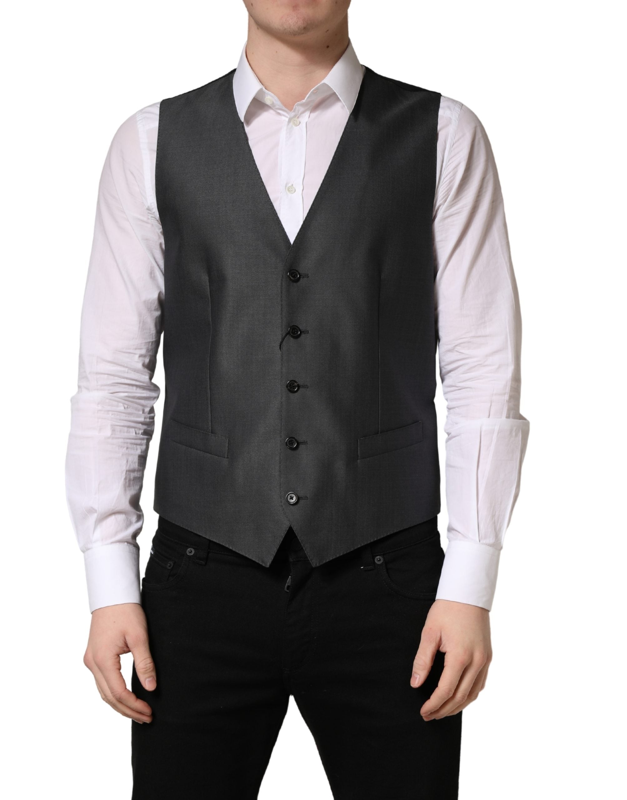 Dark Gray Single Breasted Men Waistcoat Vest - ventzia