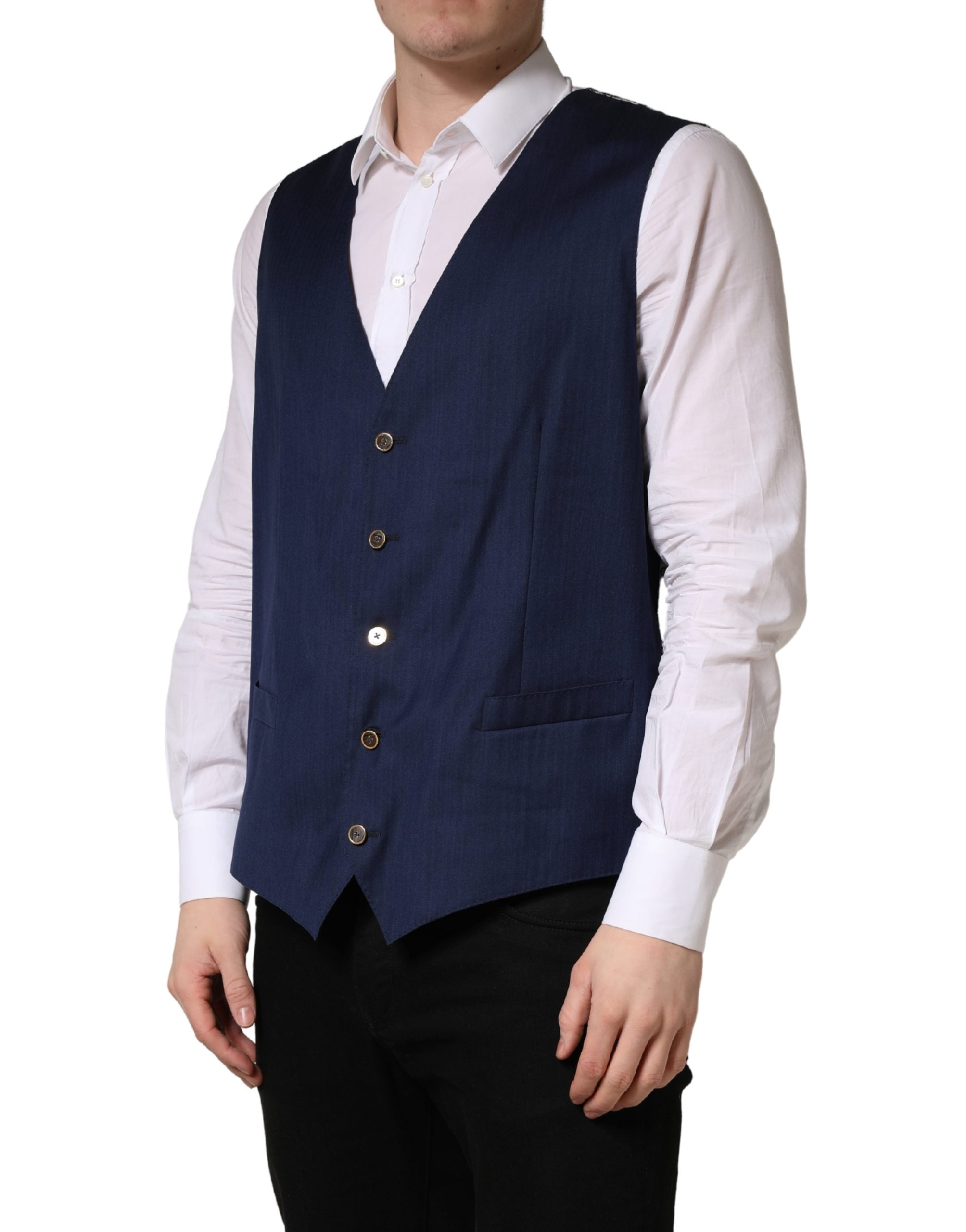 Navy Blue Wool Dress Formal Waistcoat Vest - ventzia