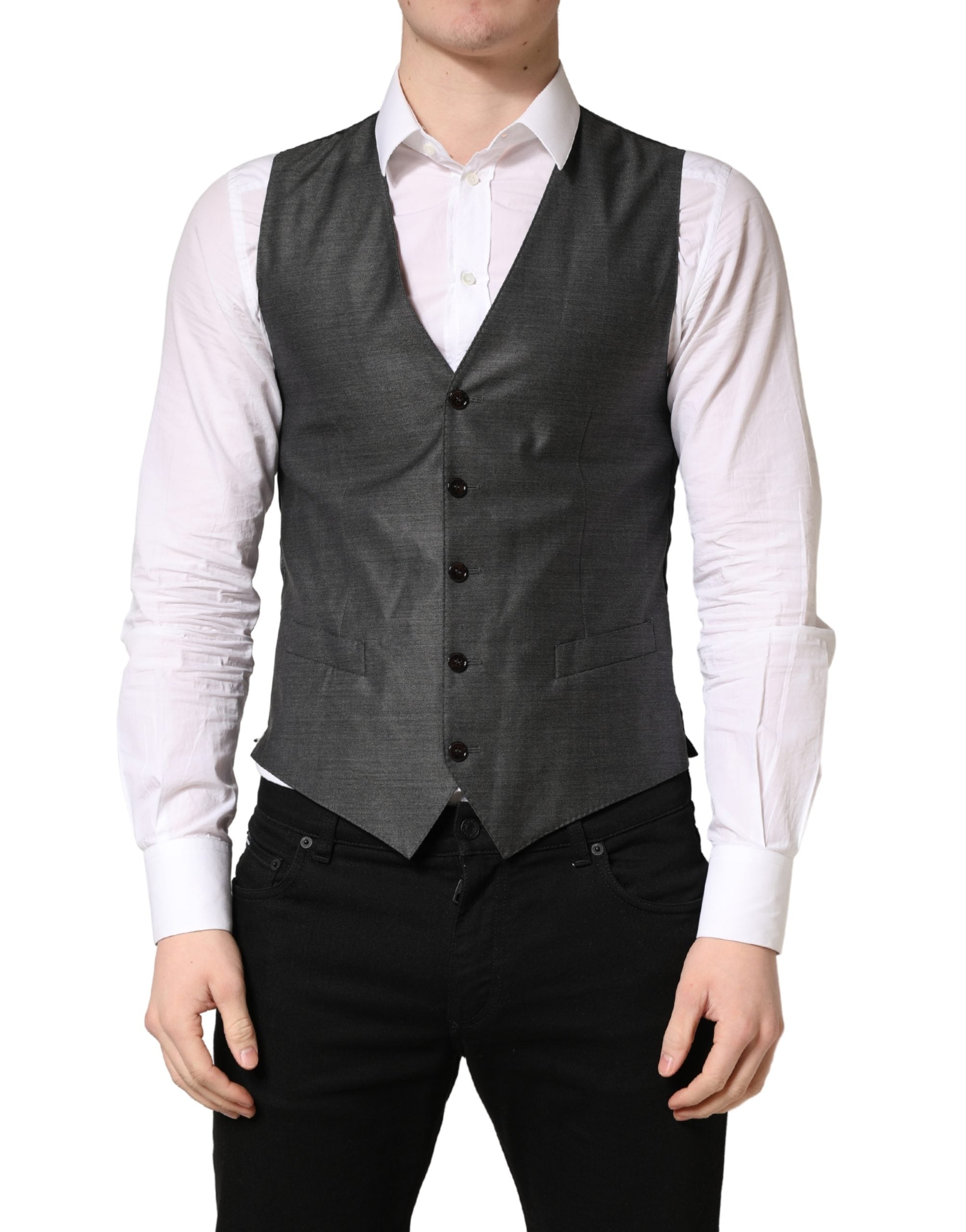 Dark Gray Wool Dress Formal Waistcoat Vest - ventzia