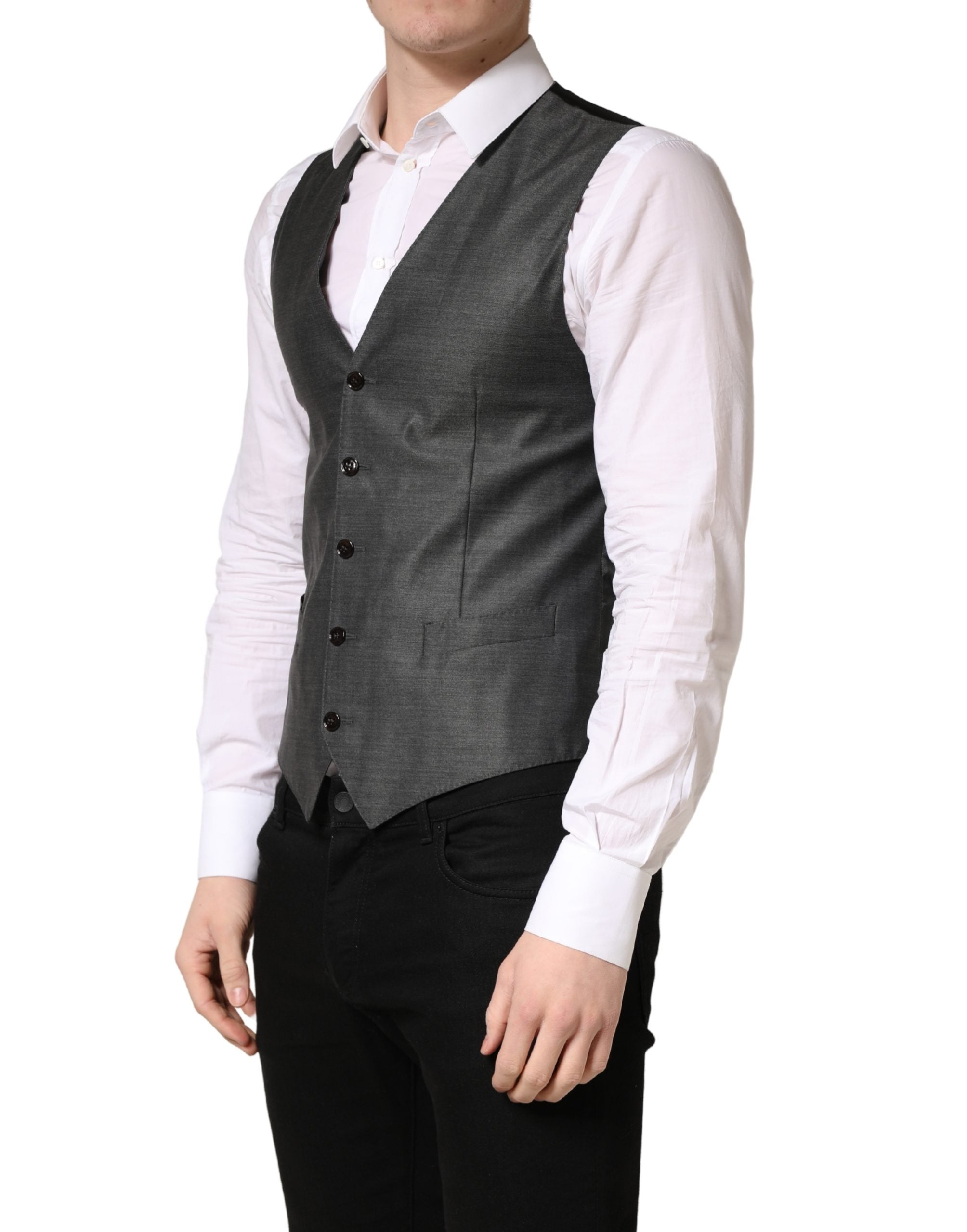 Dark Gray Wool Dress Formal Waistcoat Vest - ventzia