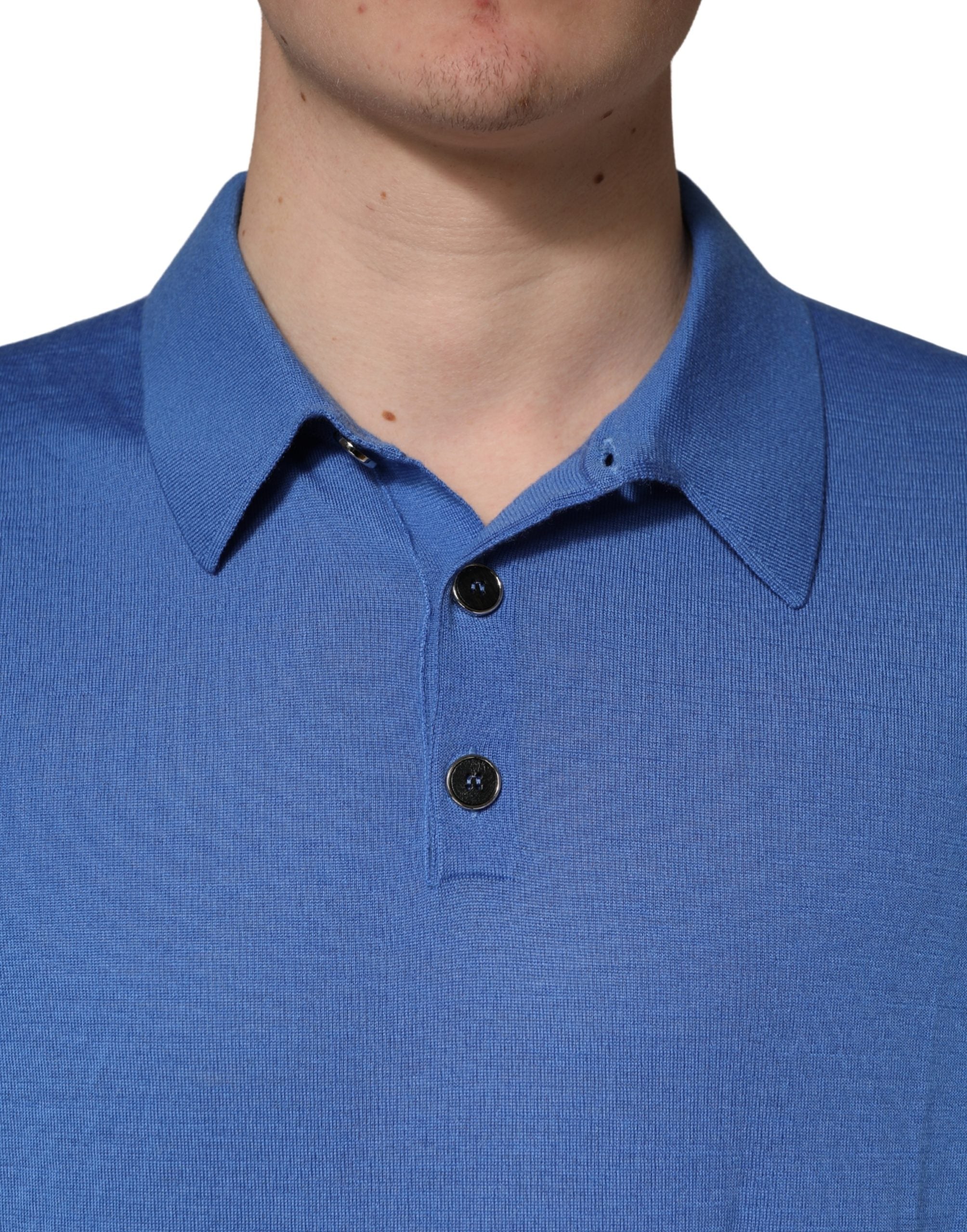 Blue Cashmere Short Sleeves Polo T-shirt - ventzia