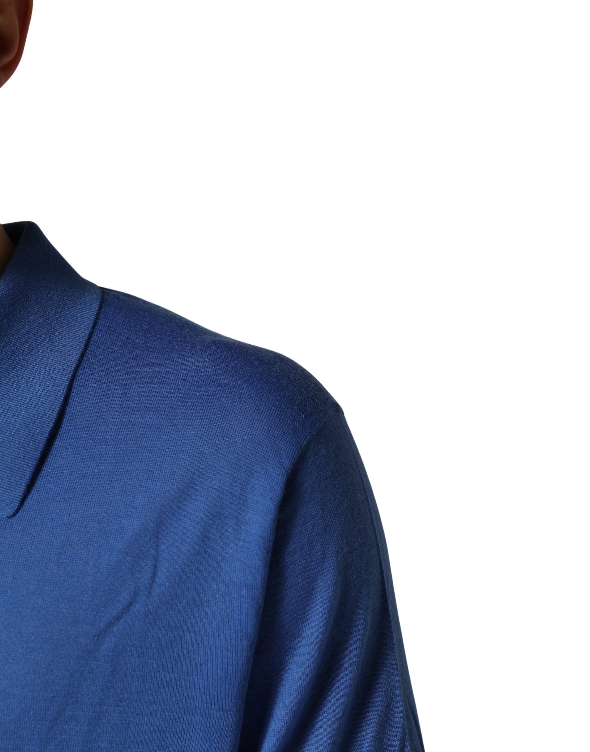 Blue Cashmere Short Sleeves Polo T-shirt - ventzia