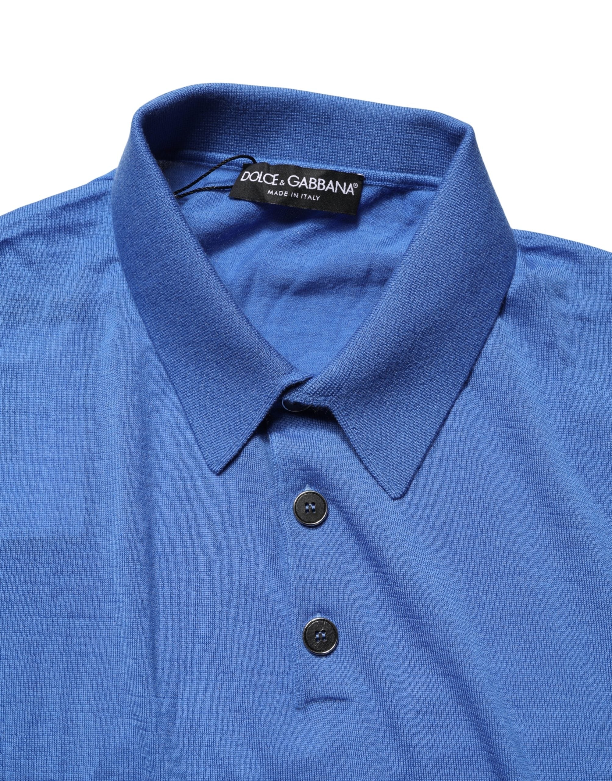 Blue Cashmere Short Sleeves Polo T-shirt - ventzia