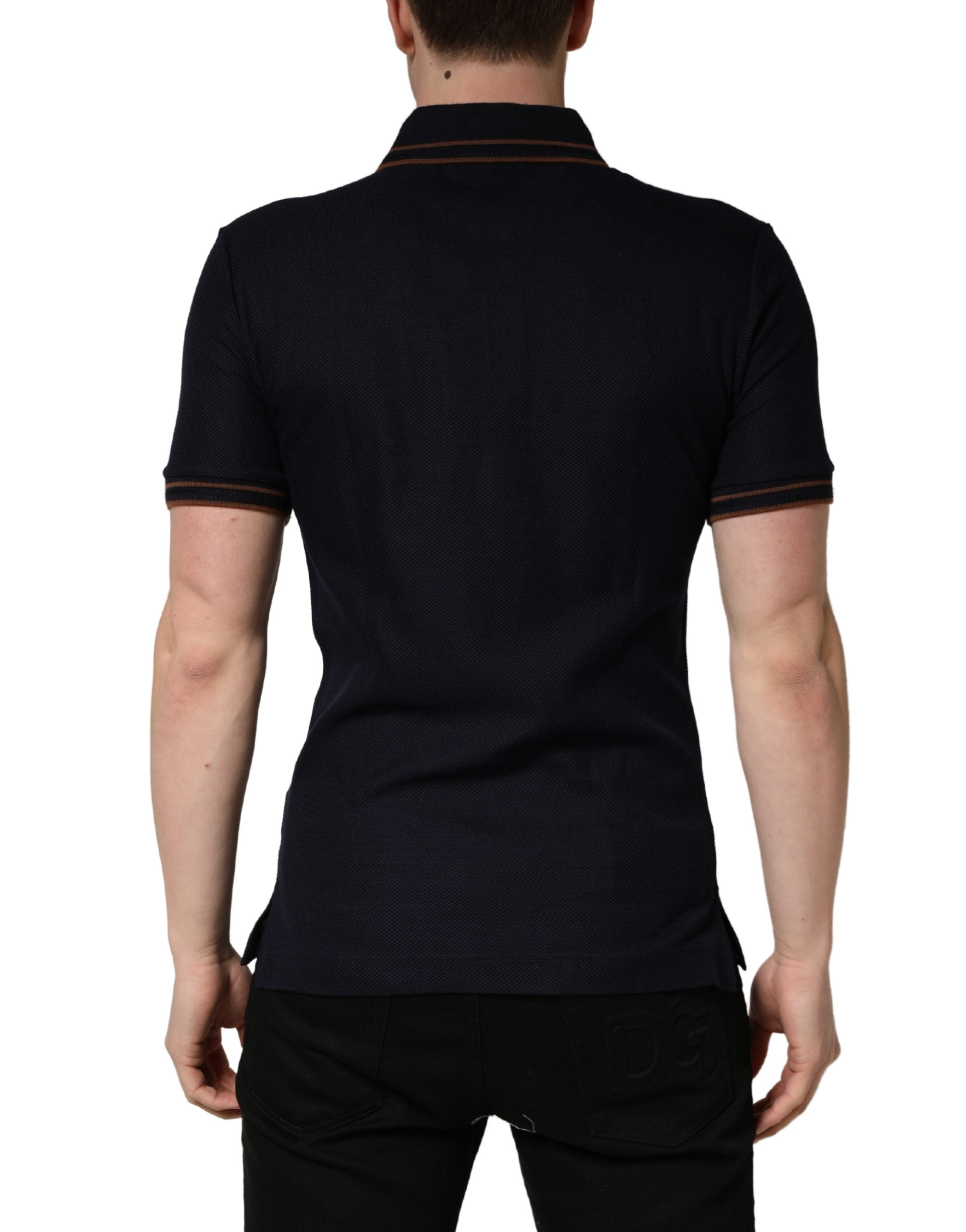 Dark Blue Silk Short Sleeve Men Polo T-shirt - ventzia