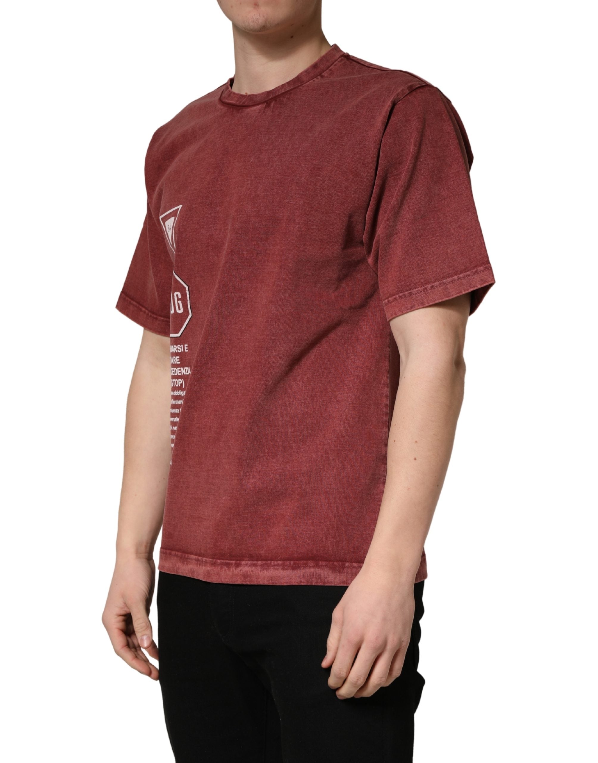 Maroon Print Round Neck Short Sleeve T-shirt - ventzia