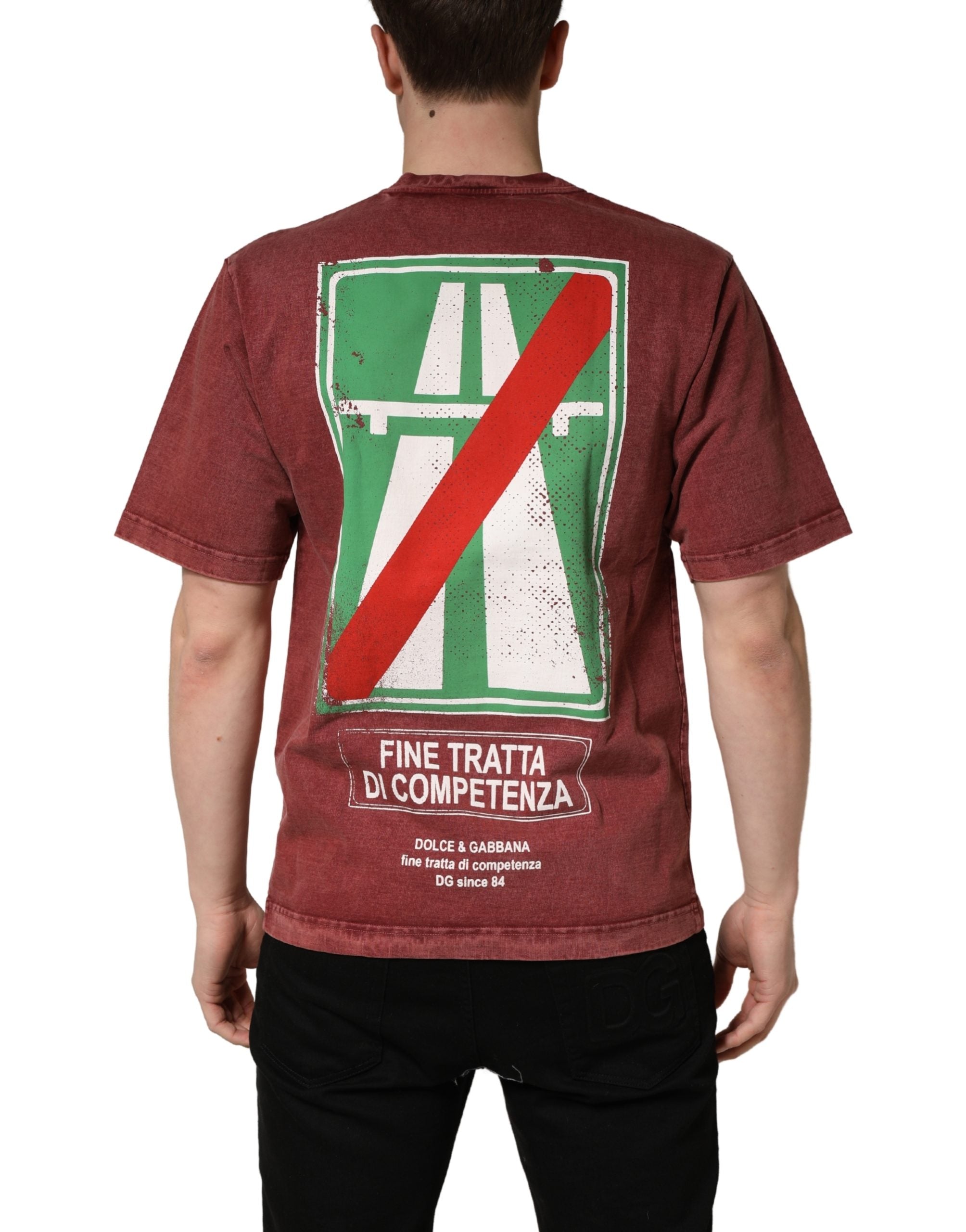Maroon Print Round Neck Short Sleeve T-shirt - ventzia