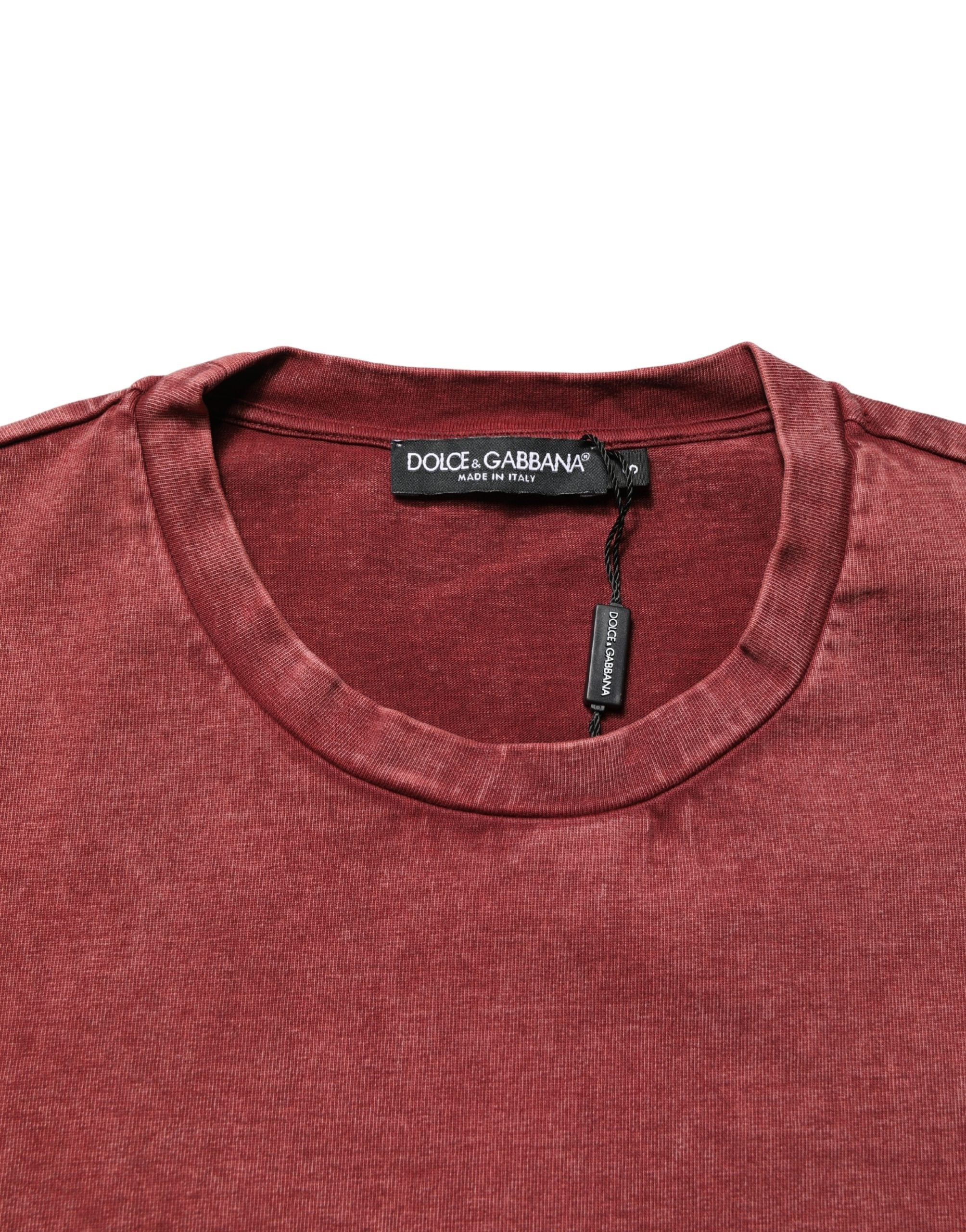 Maroon Print Round Neck Short Sleeve T-shirt - ventzia