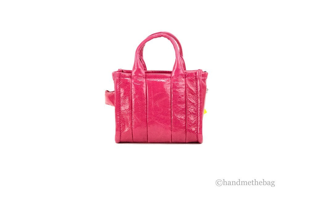 Marc Jacobs The Shiny Crinkle Micro Tote Magenta Leather Crossbody Bag Handbag - ventzia