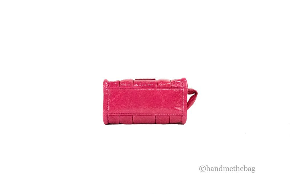 Marc Jacobs The Shiny Crinkle Micro Tote Magenta Leather Crossbody Bag Handbag - ventzia