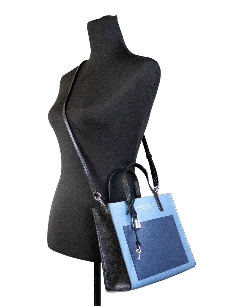 Marc Jacobs Grind Mini Blue Heaven Colorblock Leather Tote Crossbody Bag Purse - ventzia