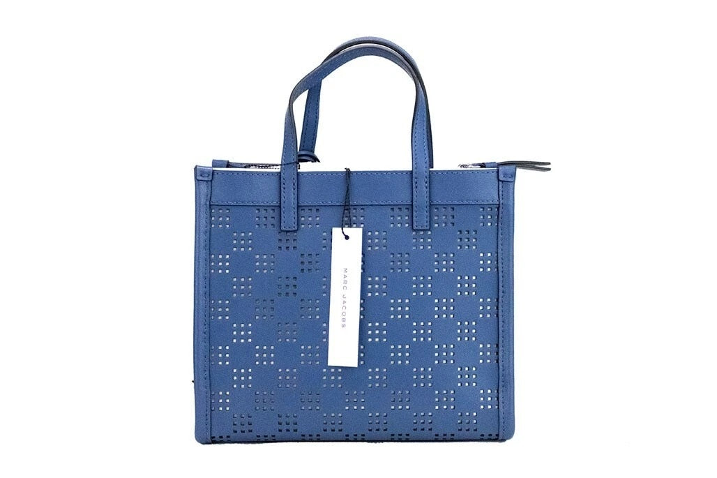 Marc Jacobs Mini Grind Blue Sea Perforated Leather Crossbody Tote Bag Purse - ventzia