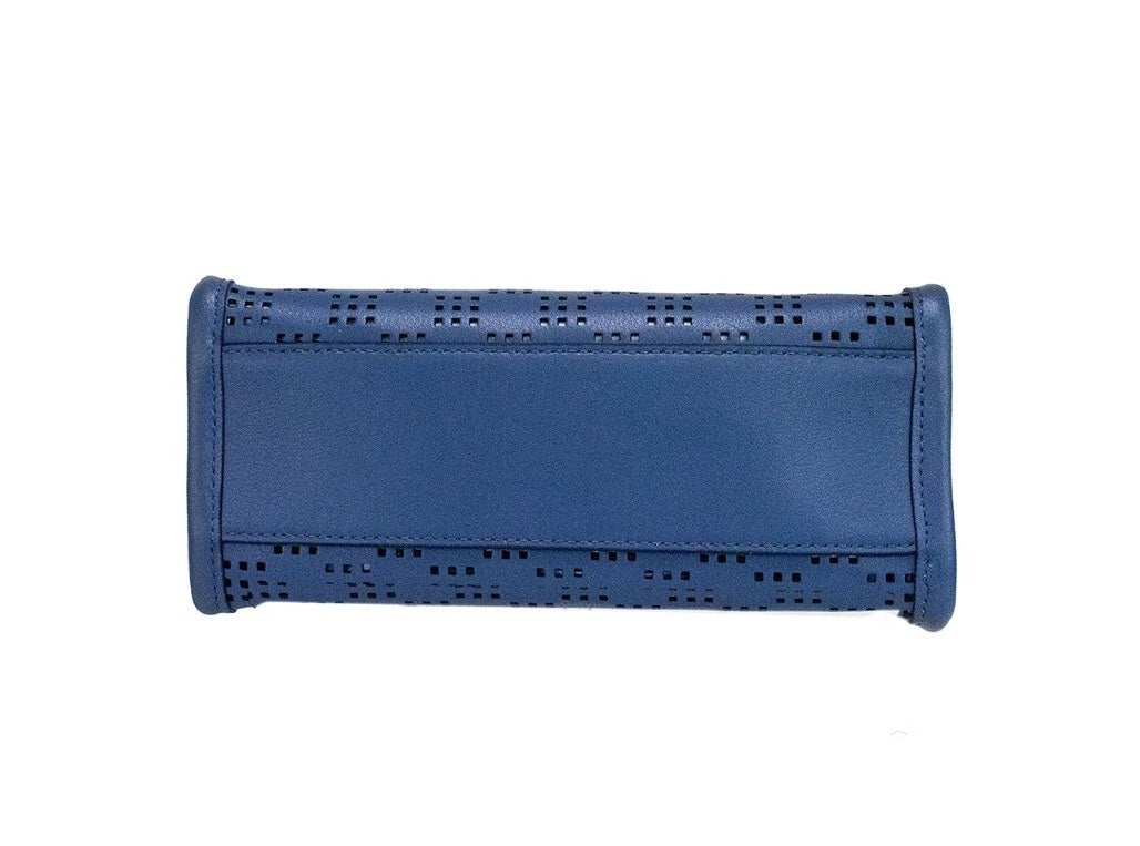 Marc Jacobs Mini Grind Blue Sea Perforated Leather Crossbody Tote Bag Purse - ventzia