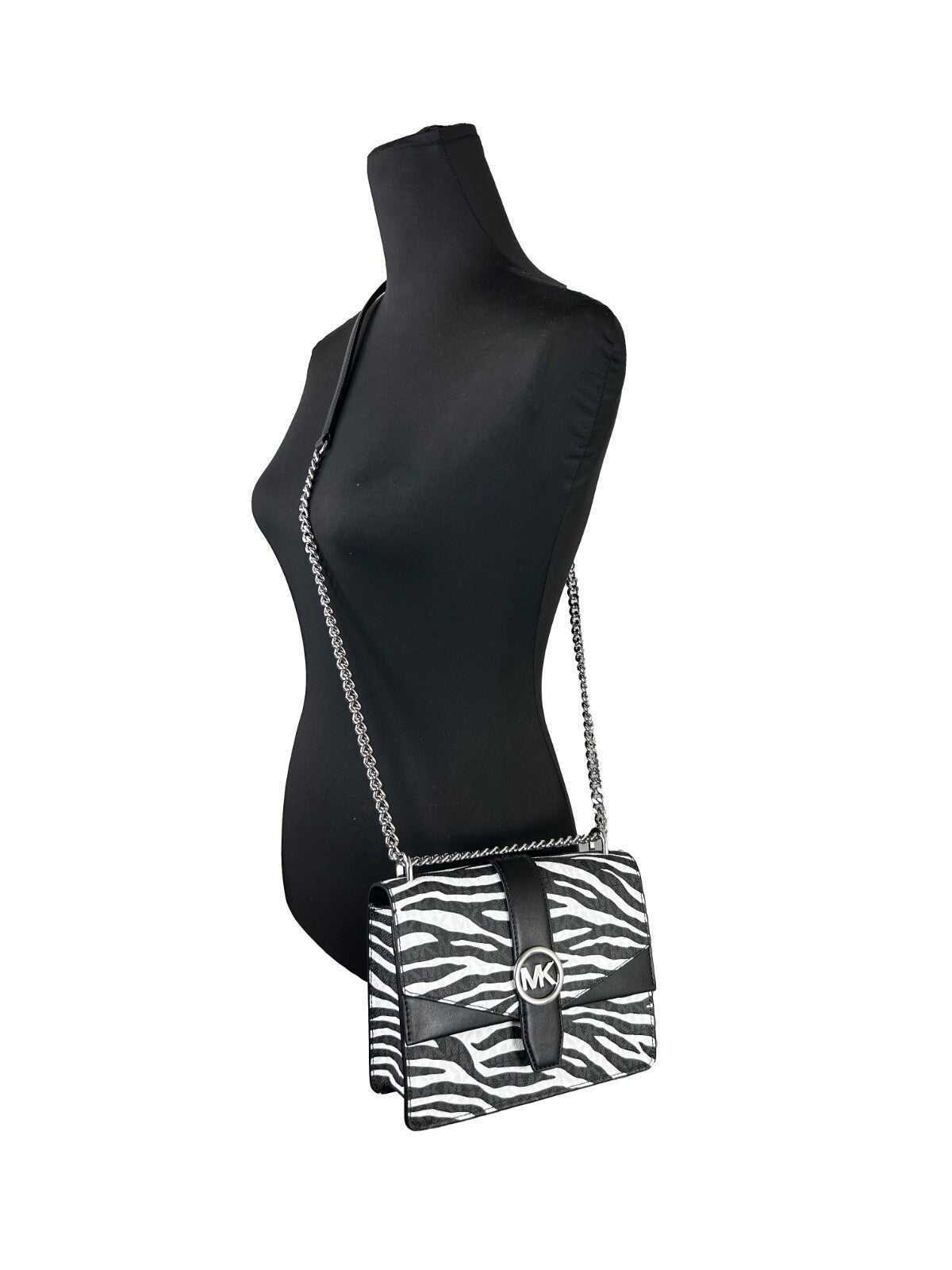 Michael Kors Greenwich Small Print Logo Crossbody Tote Chain Bag Black/White $498 - ventzia