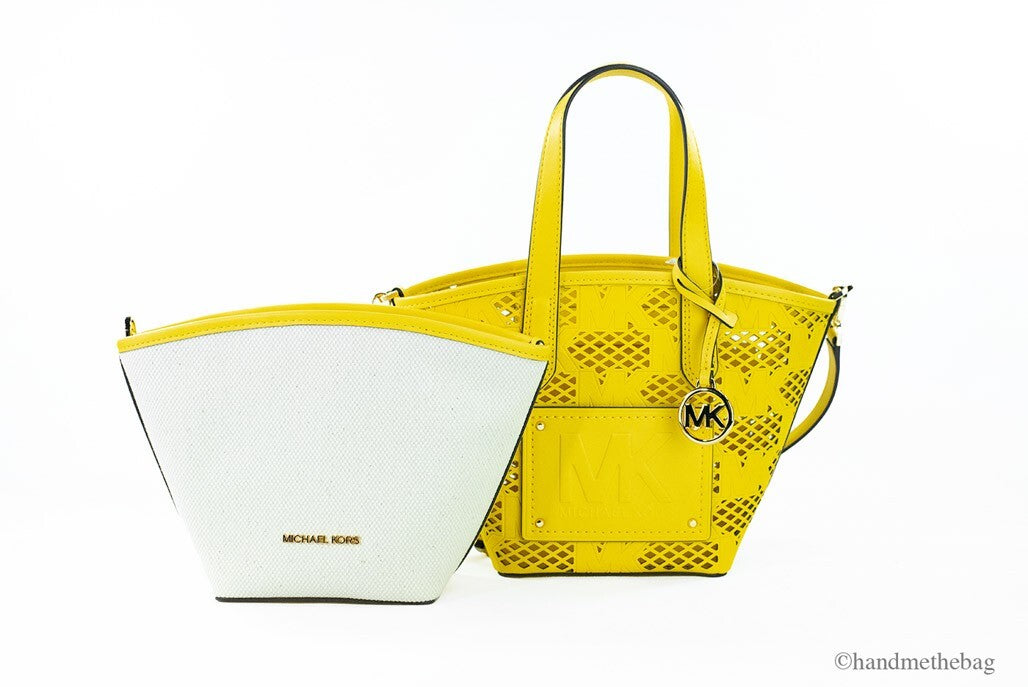 Michael Kors Kimber Small Daffodil Leather 2-In-1 Zip Tote Messenger Bag Purse - ventzia