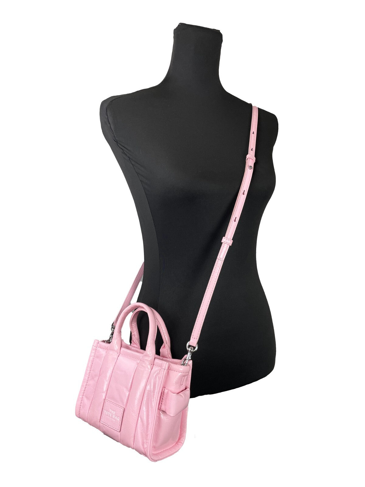 Marc Jacobs The Shiny Crinkle Micro Tote Bubblegum Leather Crossbody - ventzia