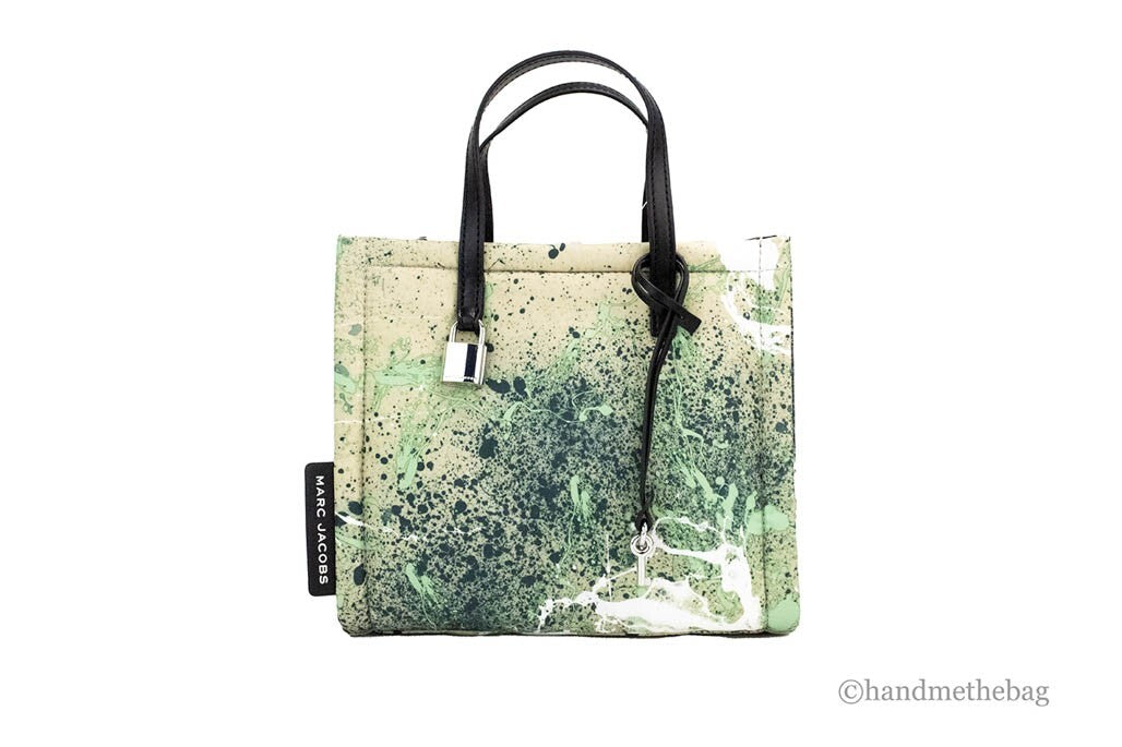 Marc Jacobs Mini Green Multi Splatter Paint Print Nylon Crossbody Tote Handbag - ventzia