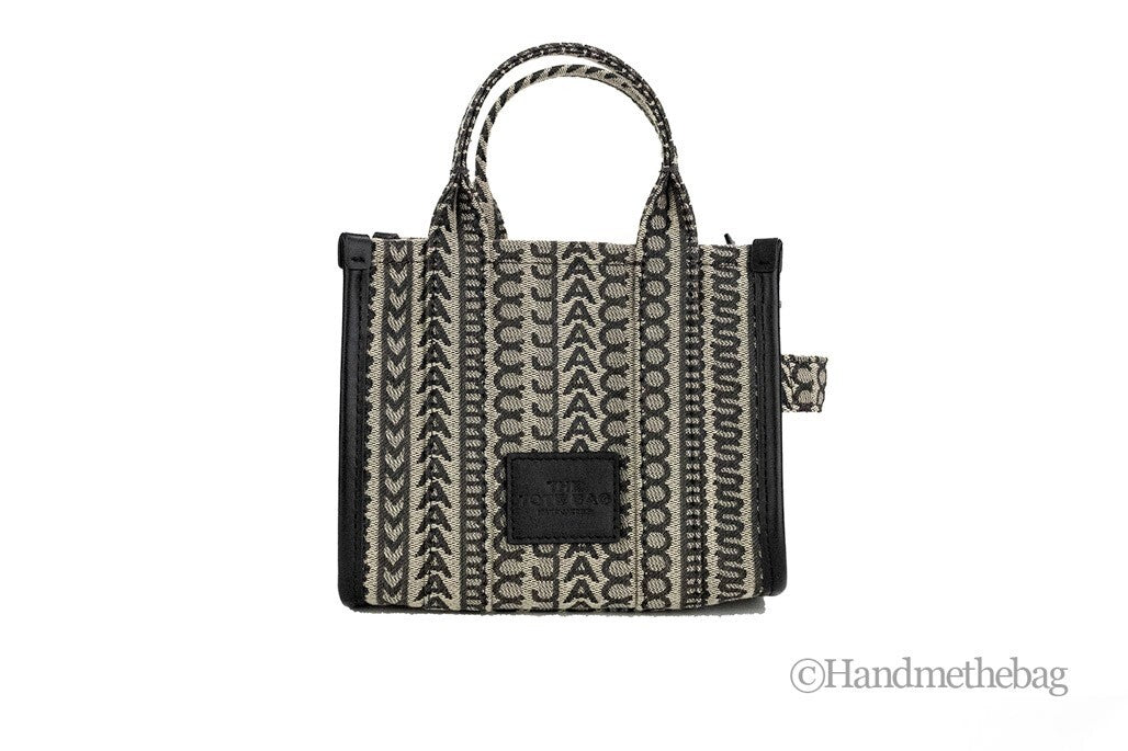 Marc Jacobs The Monogram Beige Mini Tote Woven Jacquard Canvas Crossbody Handbag - ventzia