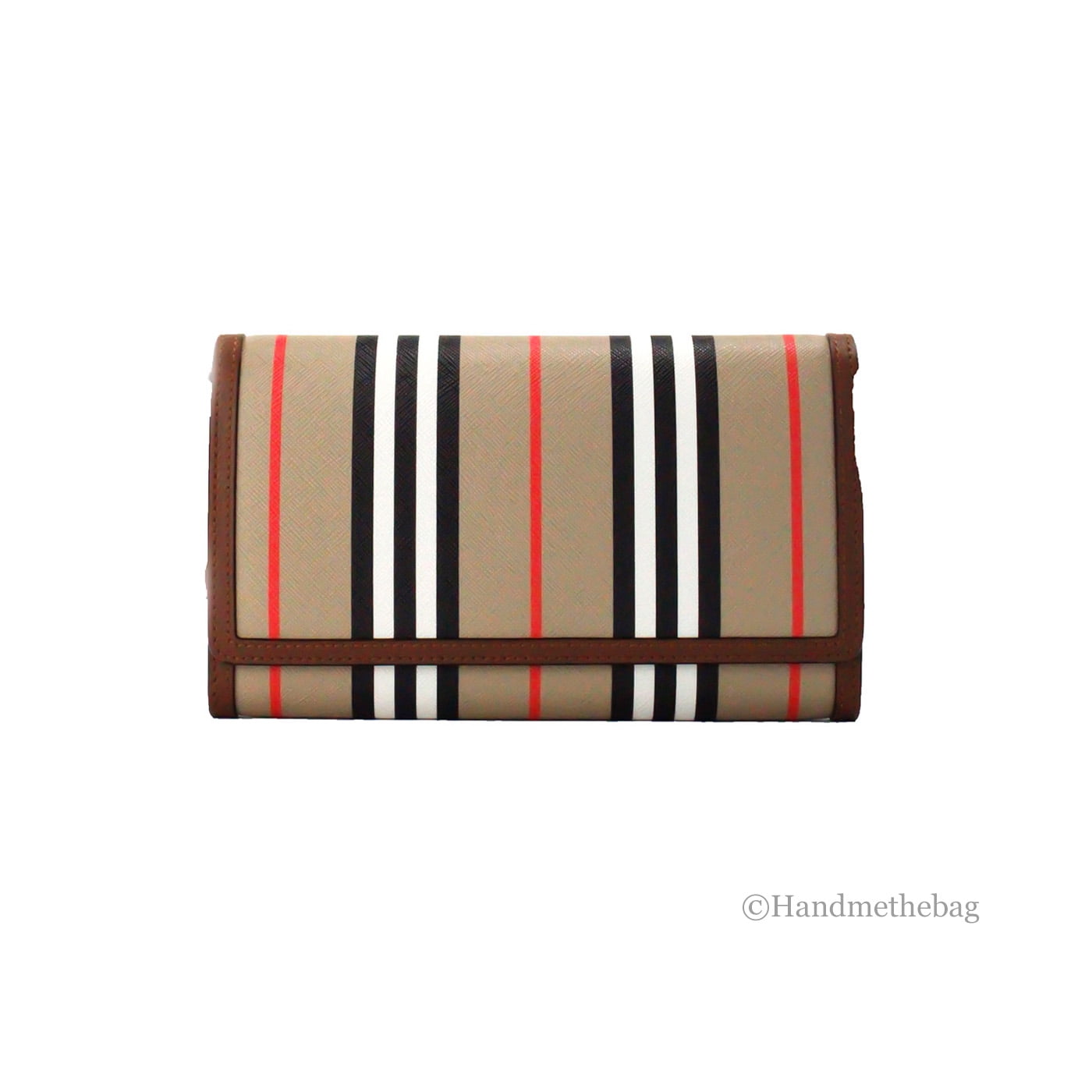 Burberry Hannah Icon Stripe Archive Tan E-Canvas Leather Wallet Crossbody Bag - ventzia